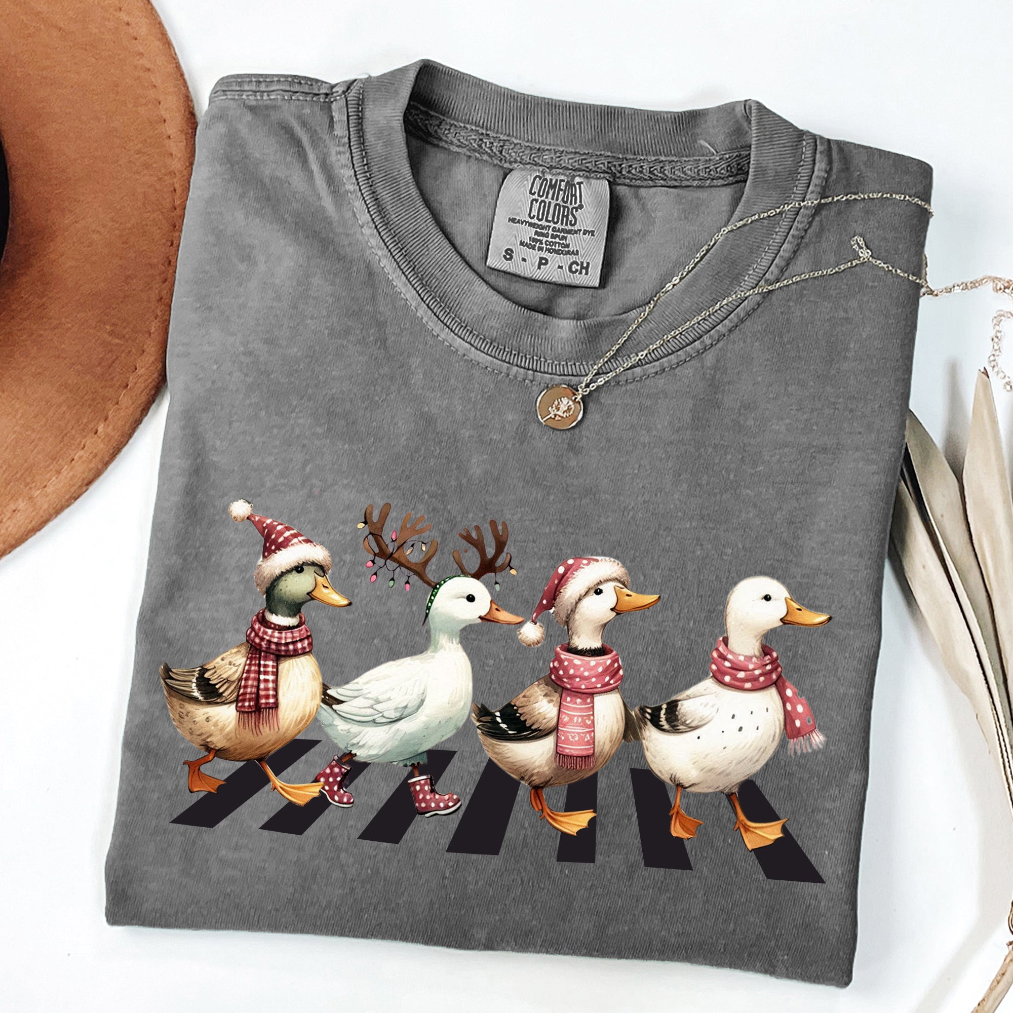 Christmas Ducks And Farm Animals Crossing Santa Winter Snow Xmas Comfort Colors Tee