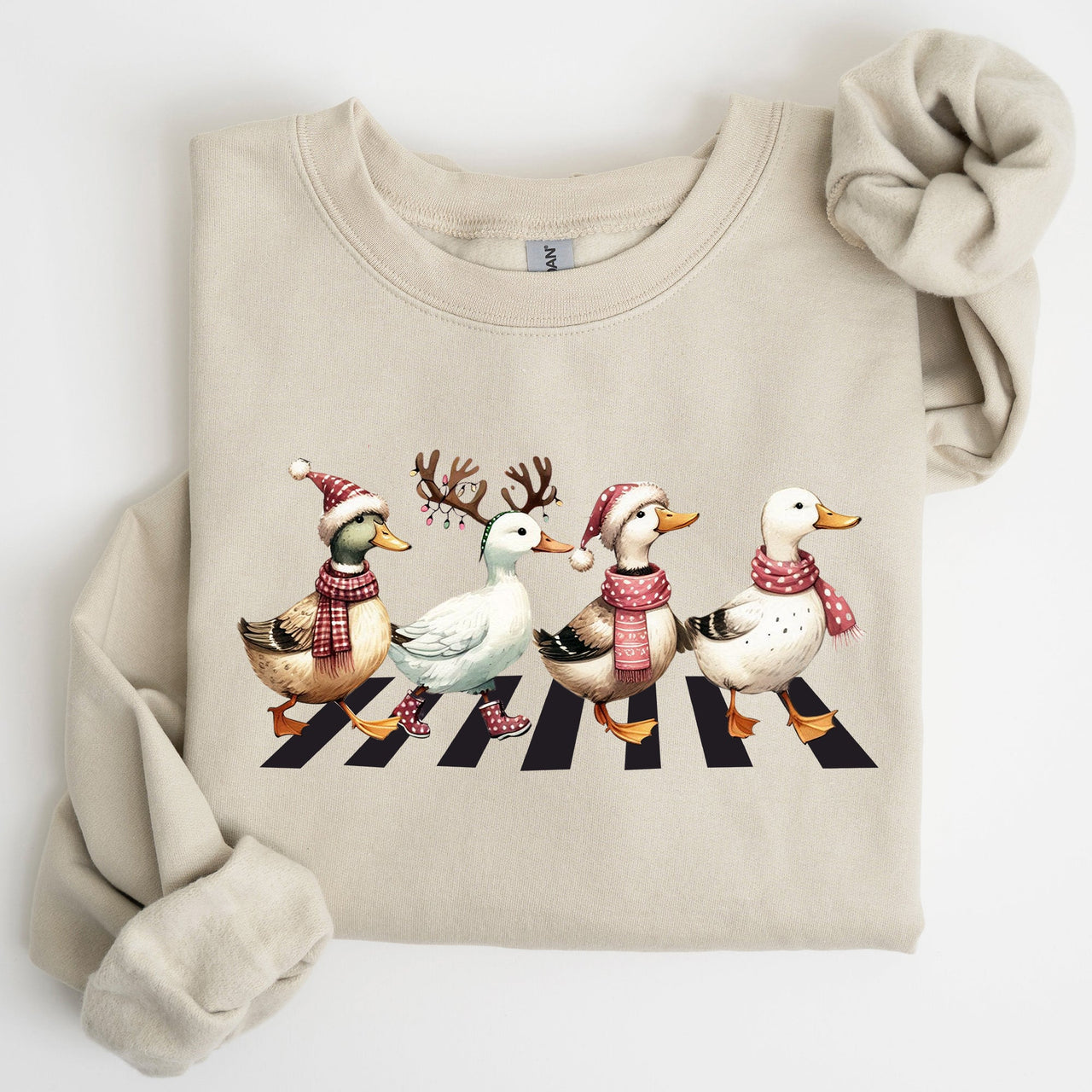 Christmas Ducks Farm Animals Crossing Road Santa Winter Snow Xmas Festive Sweatshirt