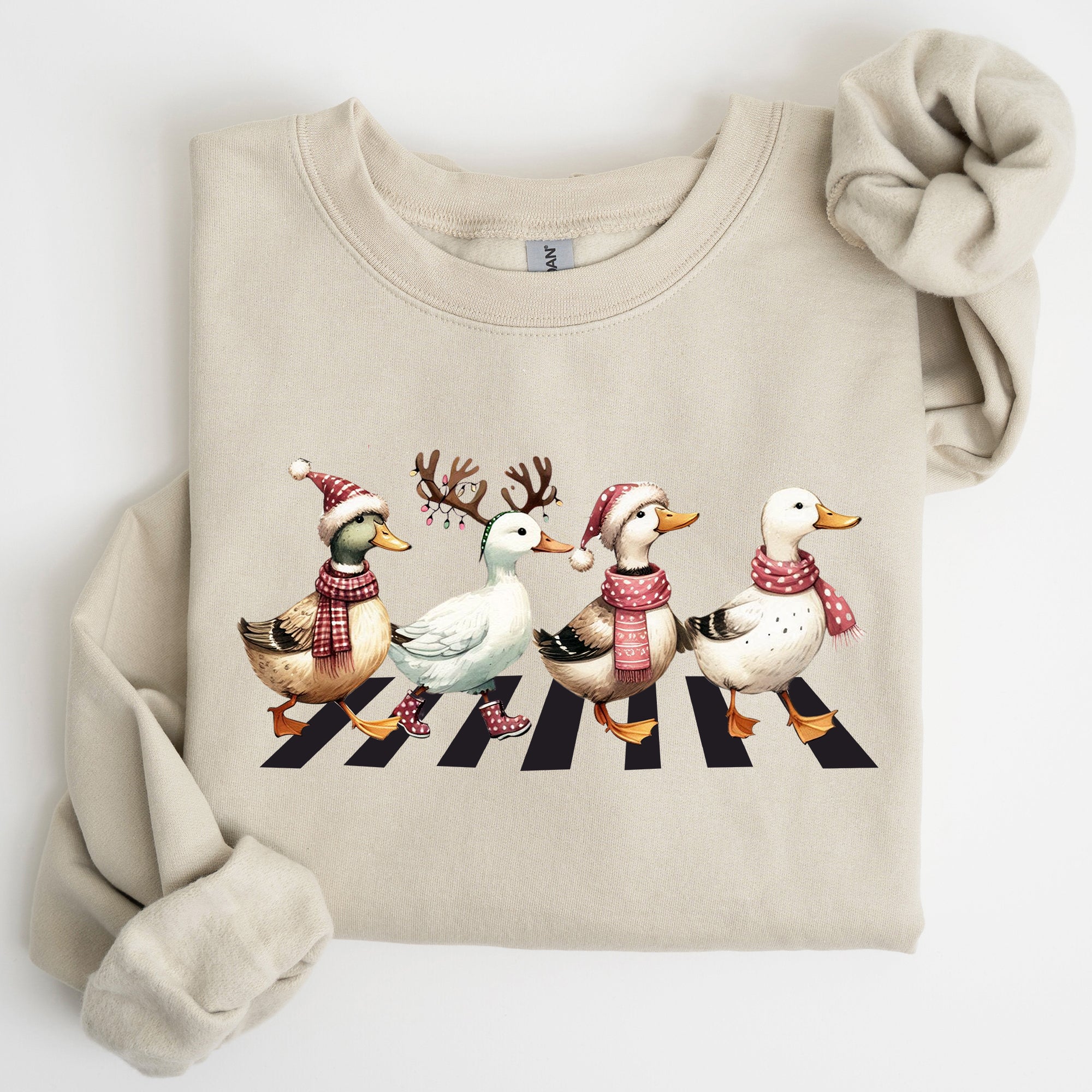 Christmas Ducks Farm Animals Crossing Road Santa Winter Snow Xmas Festive Sweatshirt