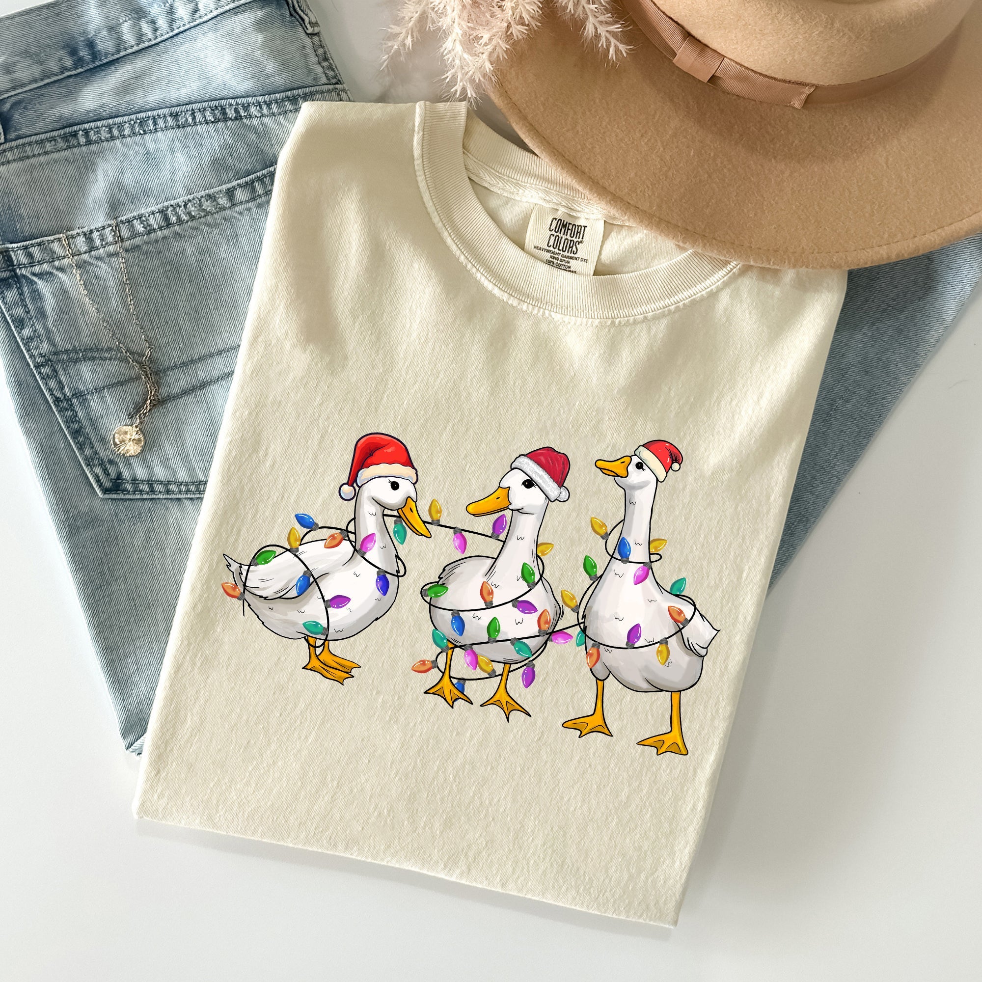Christmas Ducks, Farm Animals, Santa, Winter, Snow, Xmas Scene Comfort Colors Tee