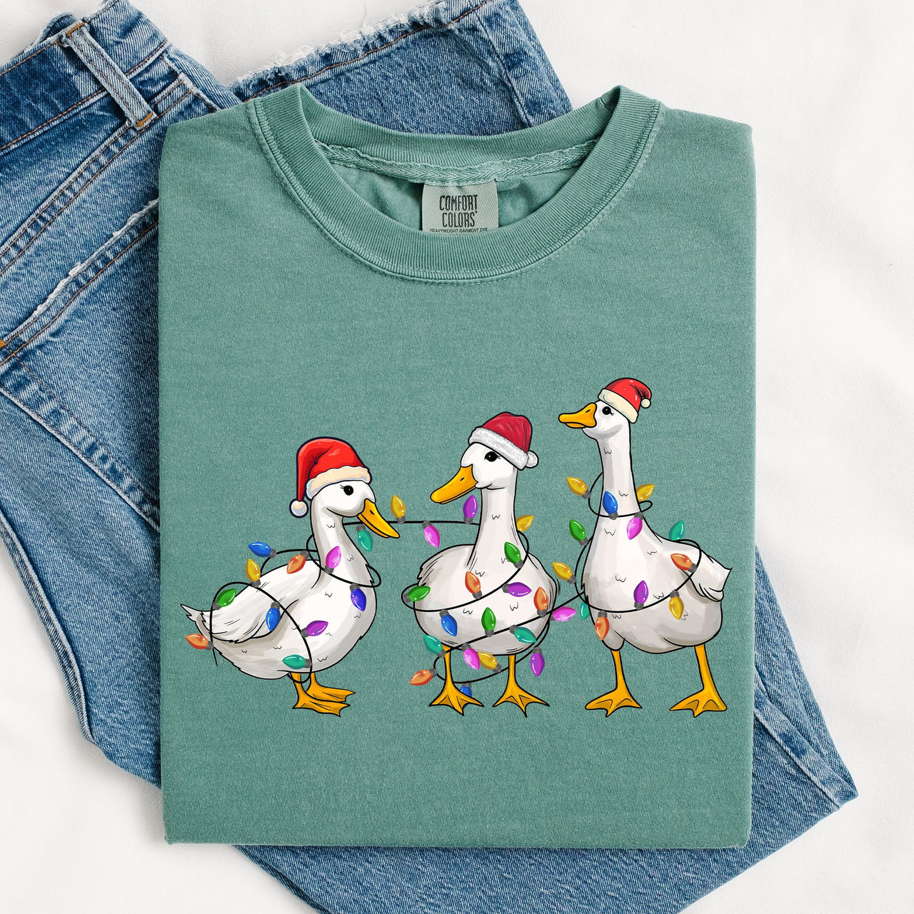 Christmas Ducks, Farm Animals, Santa, Winter, Snow, Xmas Scene Comfort Colors Tee