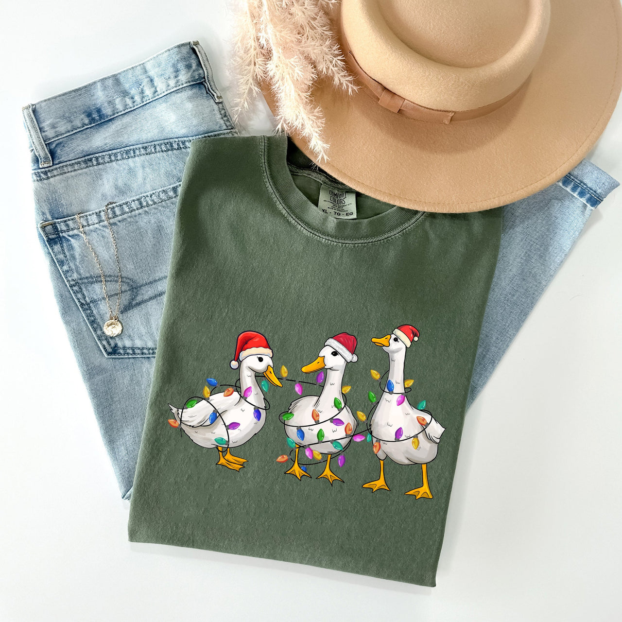 Christmas Ducks, Farm Animals, Santa, Winter, Snow, Xmas Scene Comfort Colors Tee