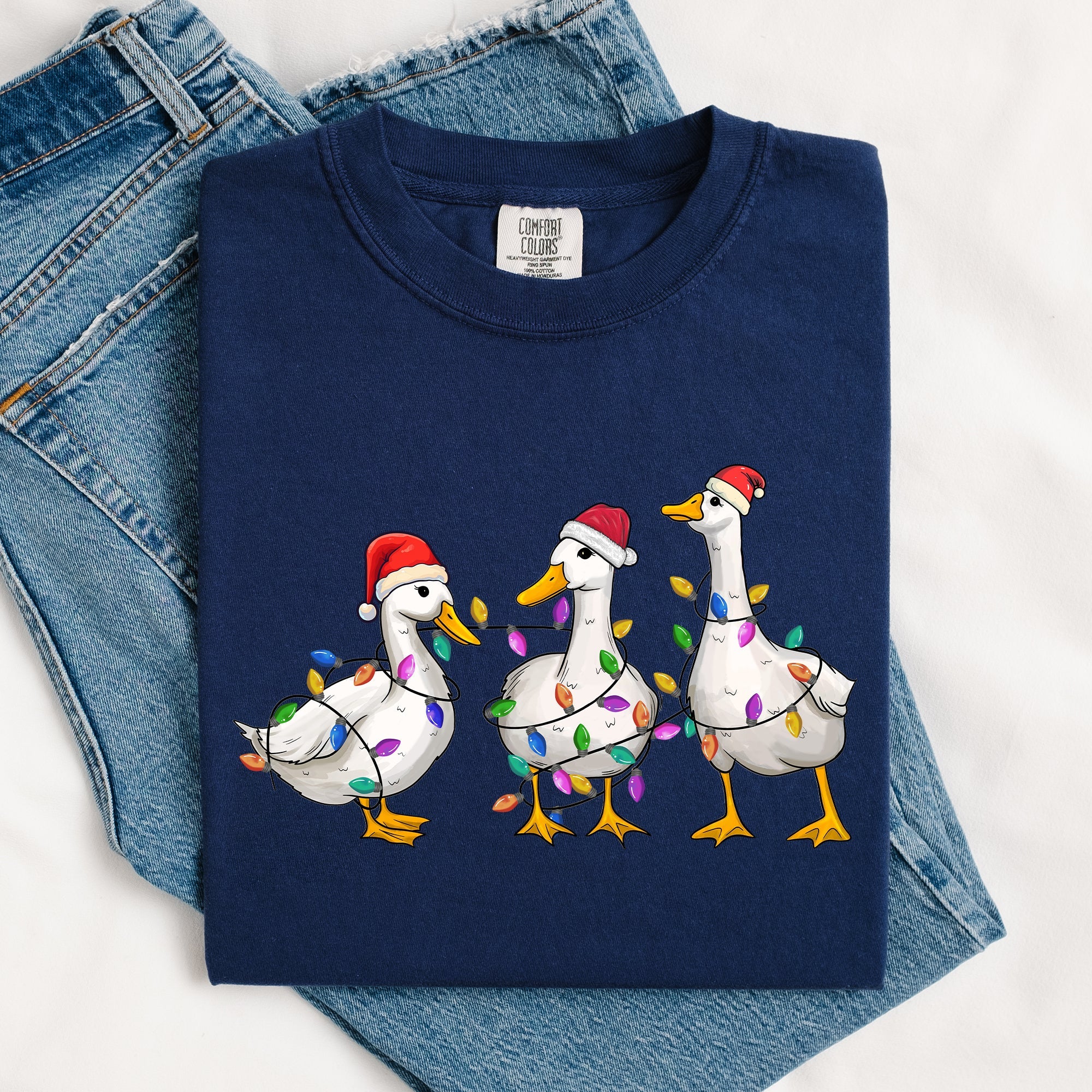 Christmas Ducks, Farm Animals, Santa, Winter, Snow, Xmas Scene Comfort Colors Tee
