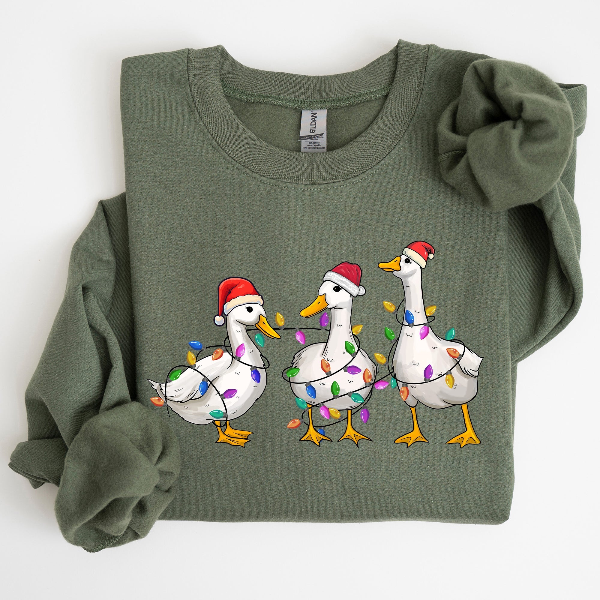 Christmas Ducks And Santa With Playful Farm Animals On A Cozy Winter Snow Scene Full Graphic Illustration Sweatshirt