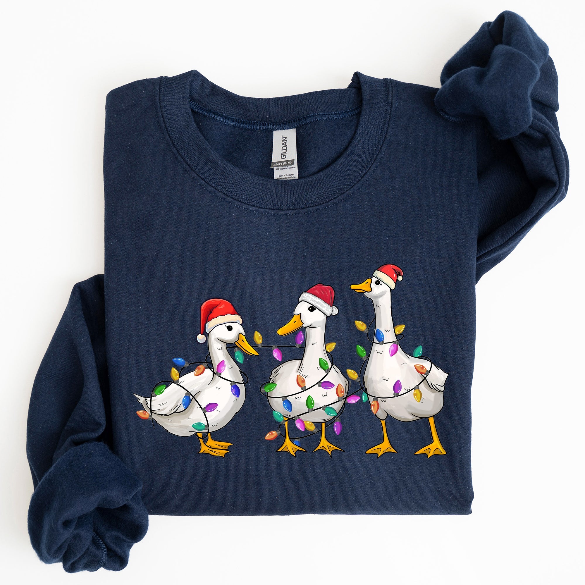 Christmas Ducks And Santa With Playful Farm Animals On A Cozy Winter Snow Scene Full Graphic Illustration Sweatshirt