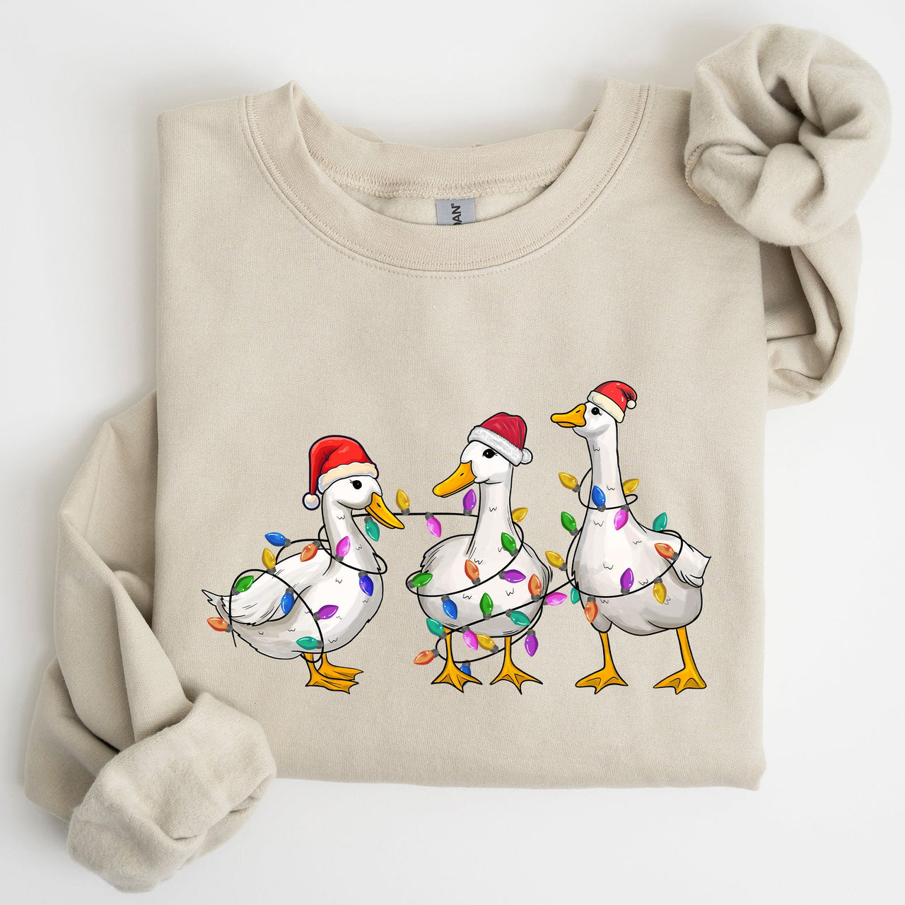 Christmas Ducks And Santa With Playful Farm Animals On A Cozy Winter Snow Scene Full Graphic Illustration Sweatshirt