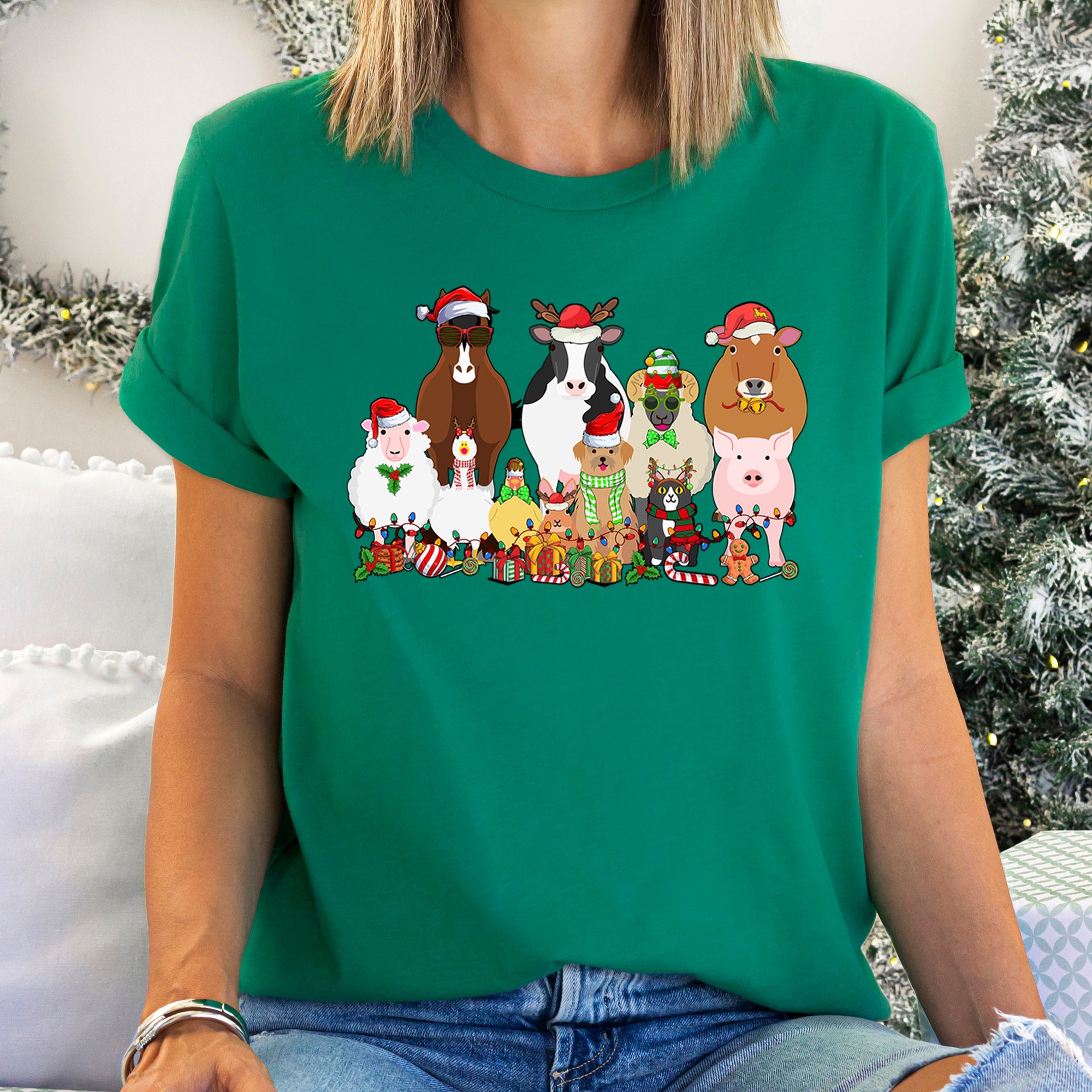 Christmas Farm Animals Farm Life Cow Sheep Horse Chicken Cat Dog Deluxe Graphic Tee