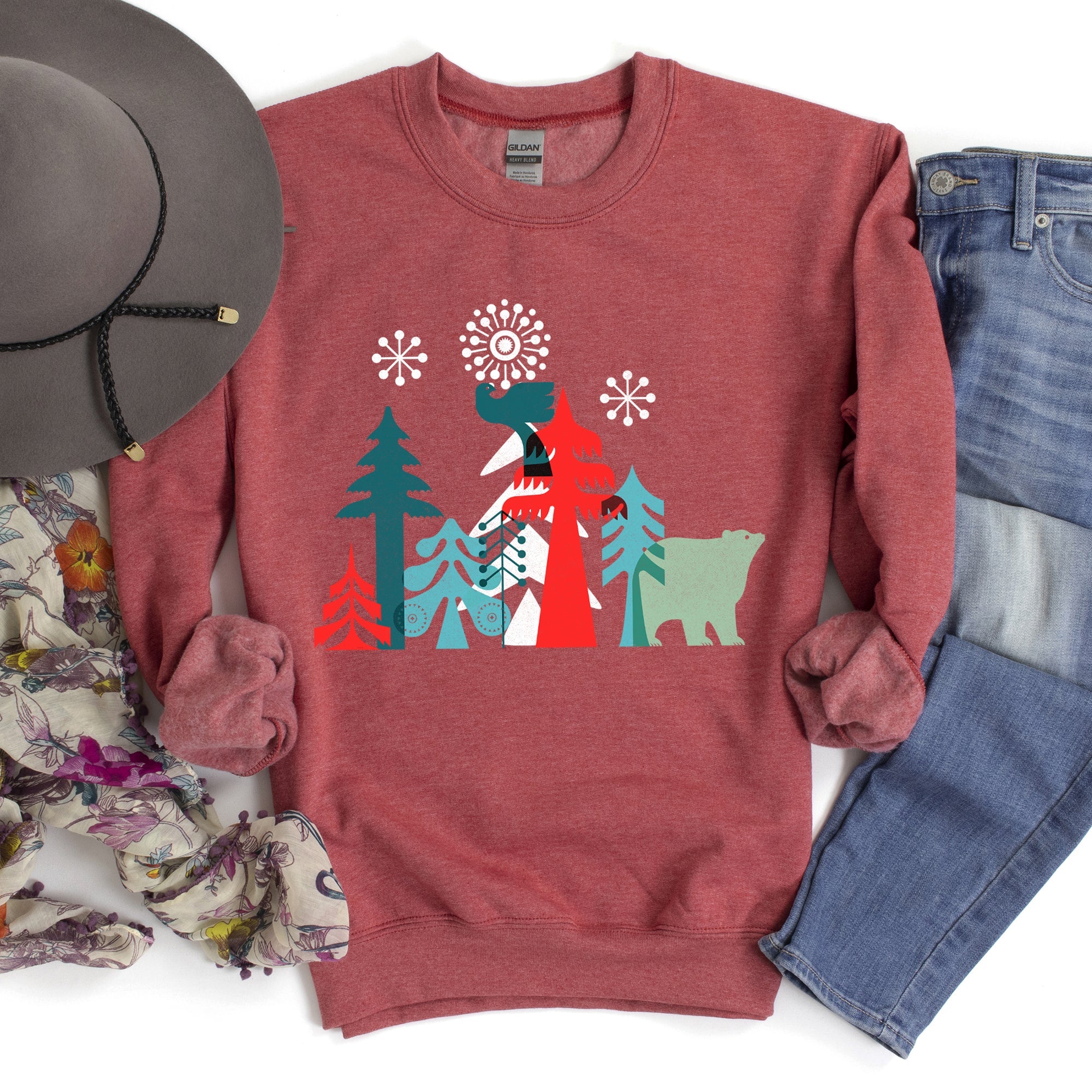 Festive Christmas Folk Art Polar Bear Theme With Whimsical North Pole Charm Sweatshirt