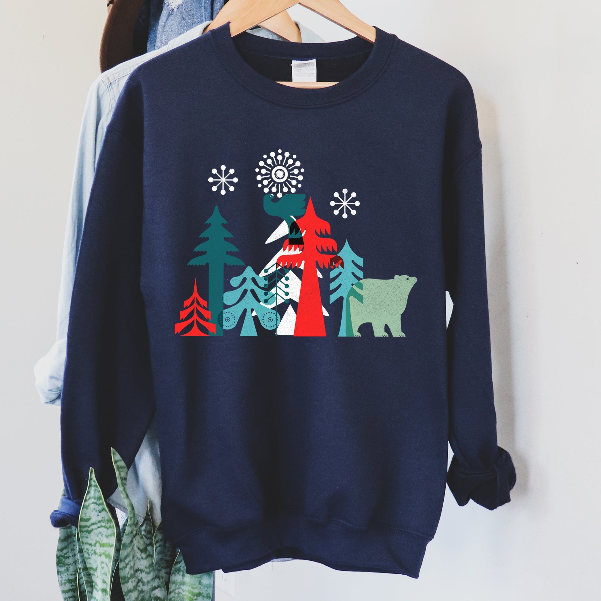 Festive Christmas Folk Art Polar Bear Theme With Whimsical North Pole Charm Sweatshirt