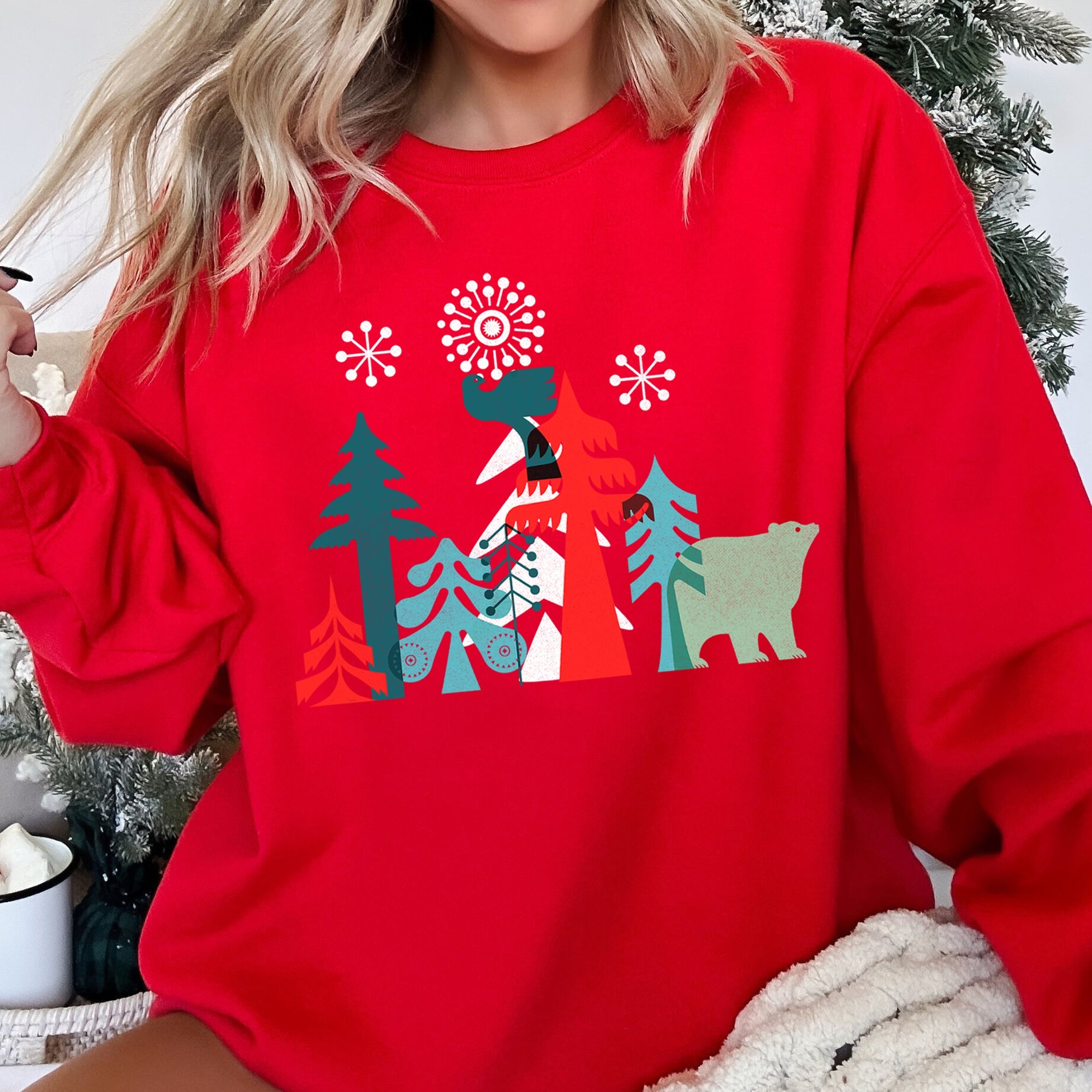Festive Christmas Folk Art Polar Bear Theme With Whimsical North Pole Charm Sweatshirt