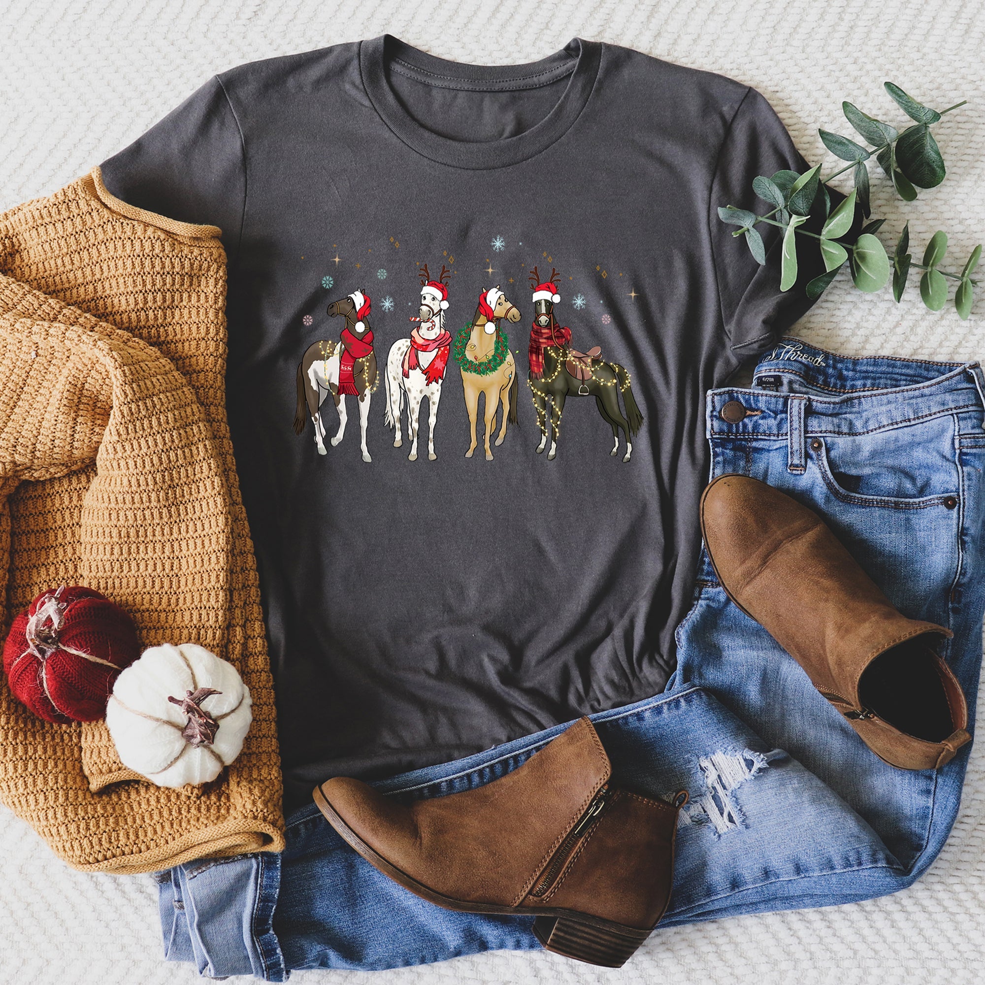 Christmas Horses Santa Festive Holiday Horse Lovers Limited Edition Collection Graphic Tee