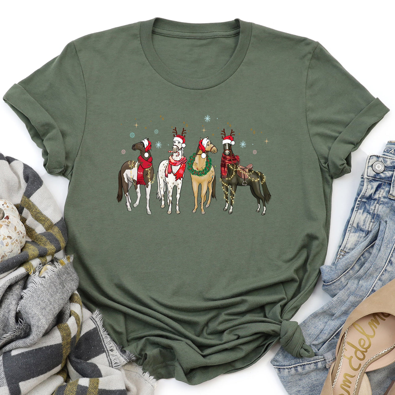 Christmas Horses Santa Festive Holiday Horse Lovers Limited Edition Collection Graphic Tee