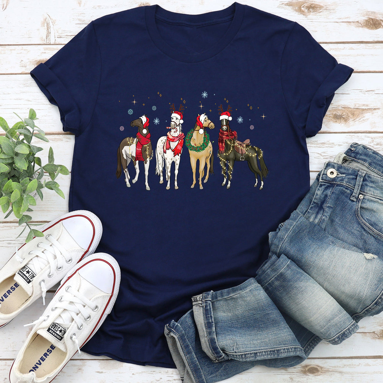 Christmas Horses Santa Festive Holiday Horse Lovers Limited Edition Collection Graphic Tee