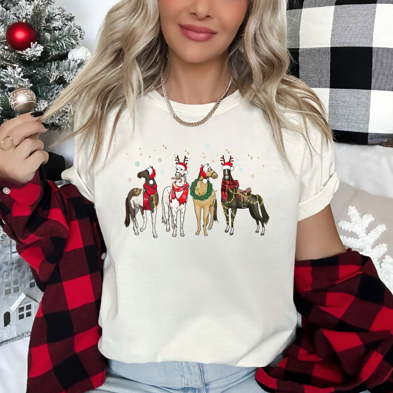 Christmas Horses Santa Festive Holiday Horse Lovers Limited Edition Collection Graphic Tee