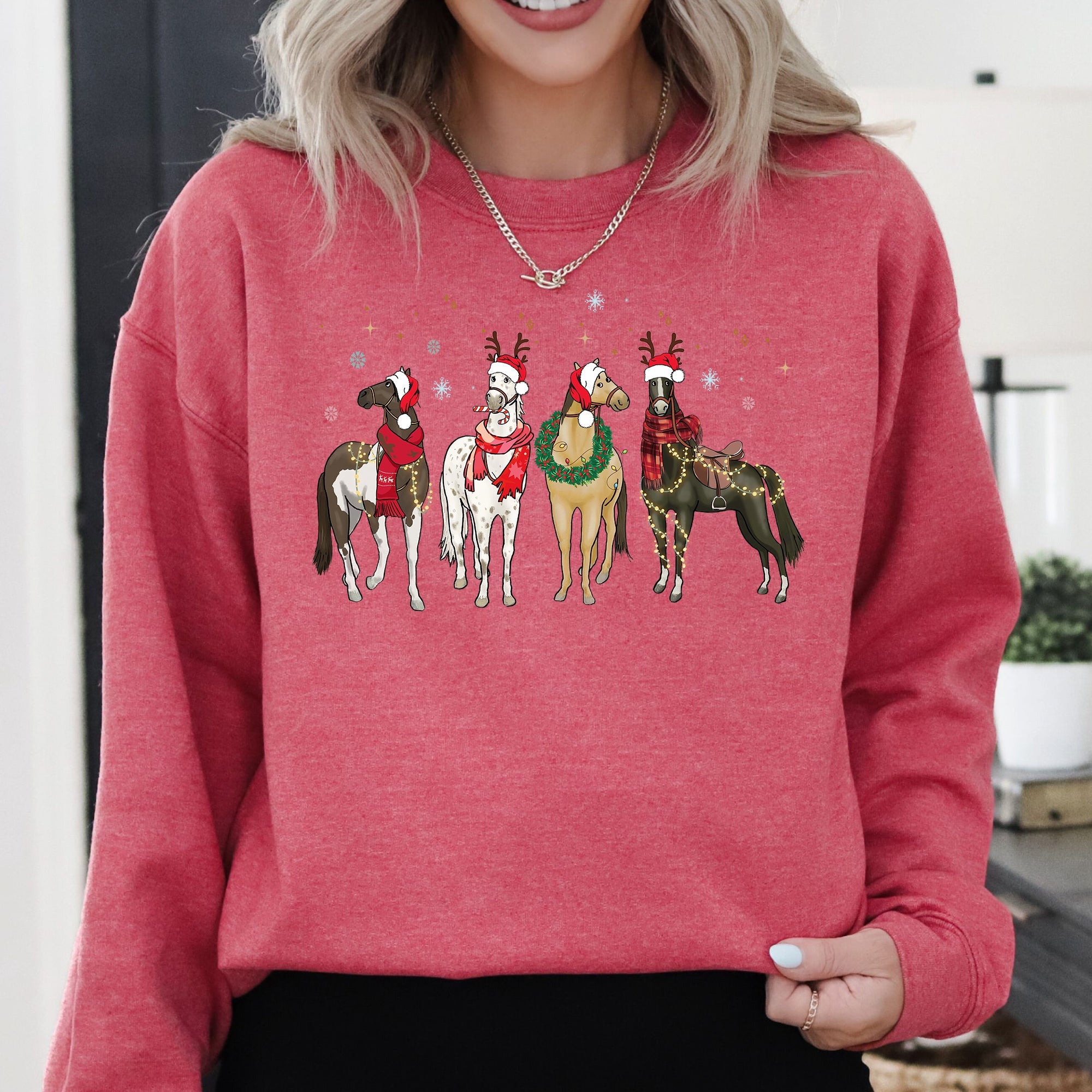 Christmas Horses Santa Winter Snow Xmas Festive Joyful Gallop Horse Lovers Sweatshirt