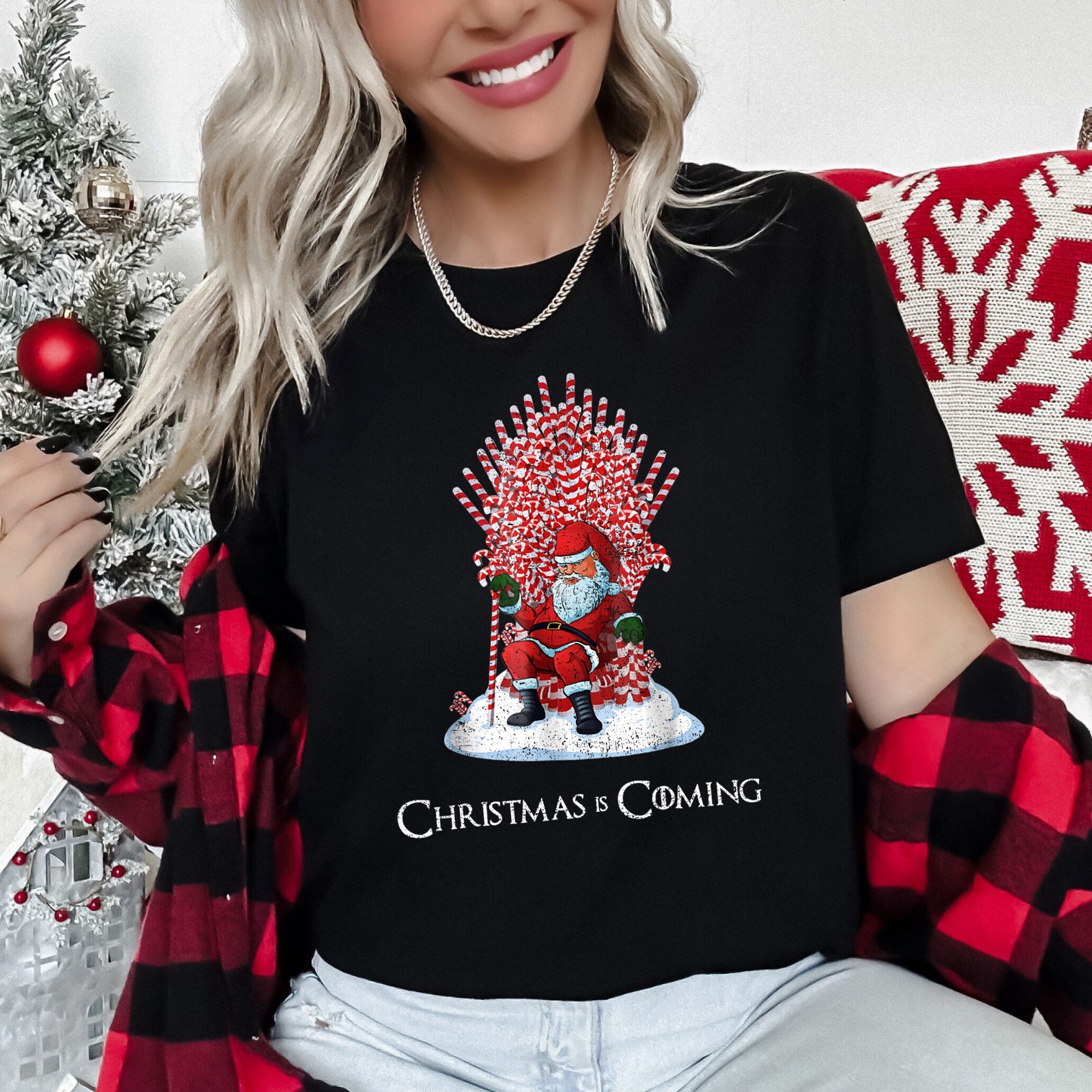 Christmas Is Coming, Santa, Throne Game Holiday Limited Edition Pop Culture Reference Graphic Tee