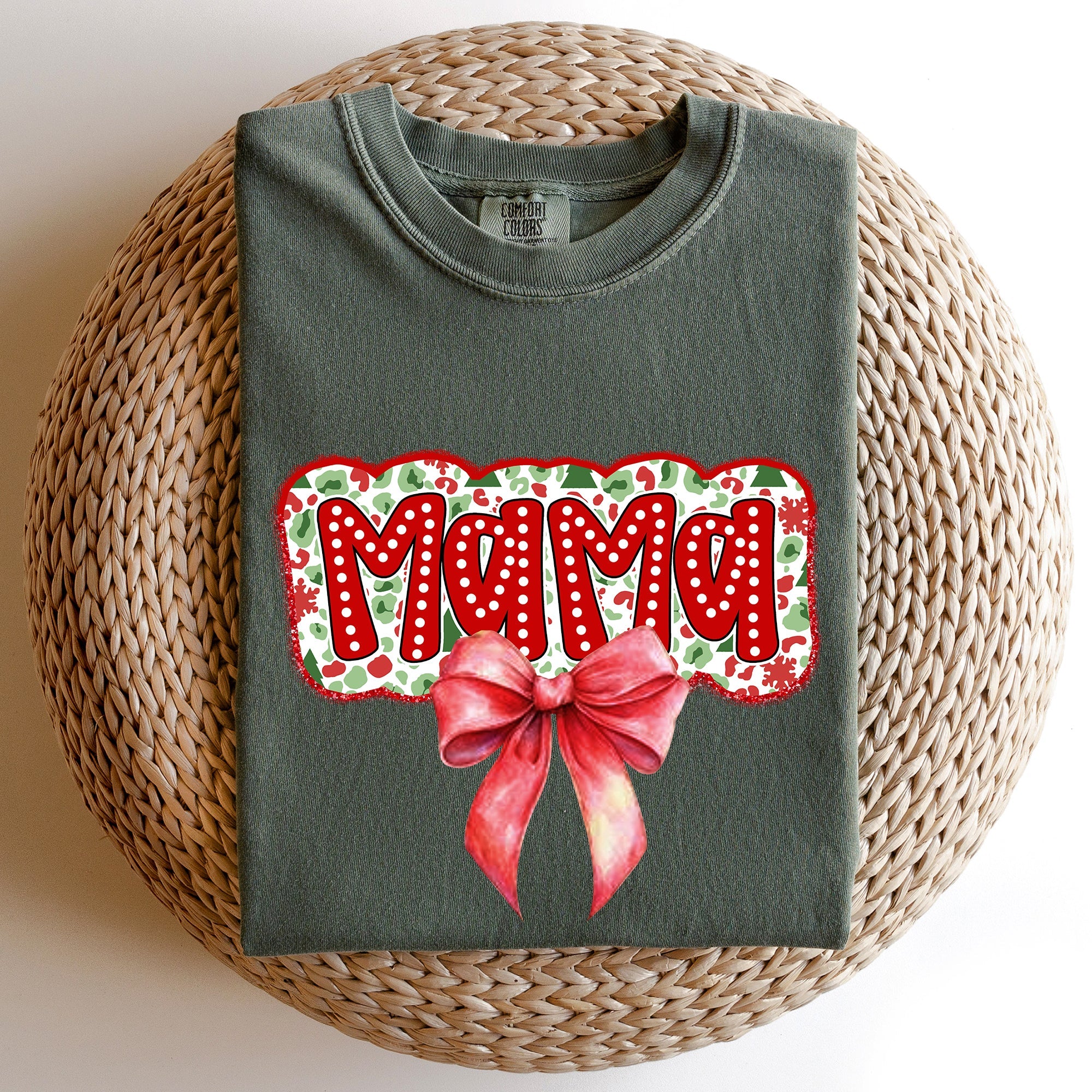 Christmas Mama Ribbon Bows Santa Classic Retro Tshirt Graphic Comfort Colors Tee