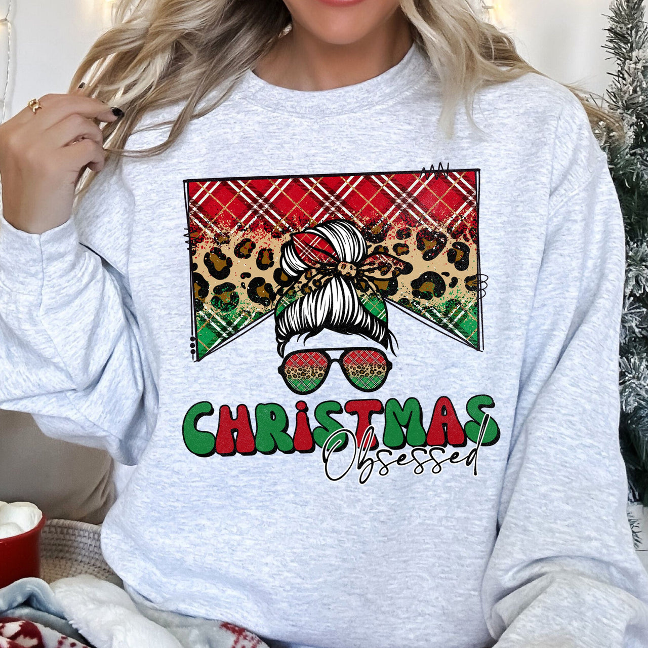 Christmas Obsessed Leopard Print Festive Cozy Premium Edition Holiday Sweatshirt