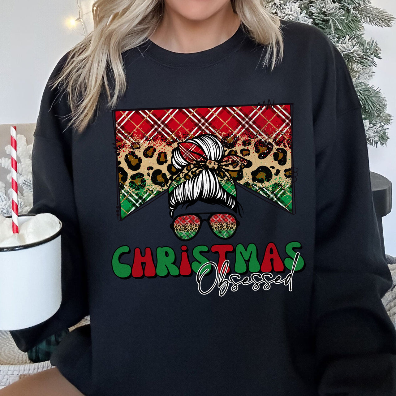 Christmas Obsessed Leopard Print Festive Cozy Premium Edition Holiday Sweatshirt
