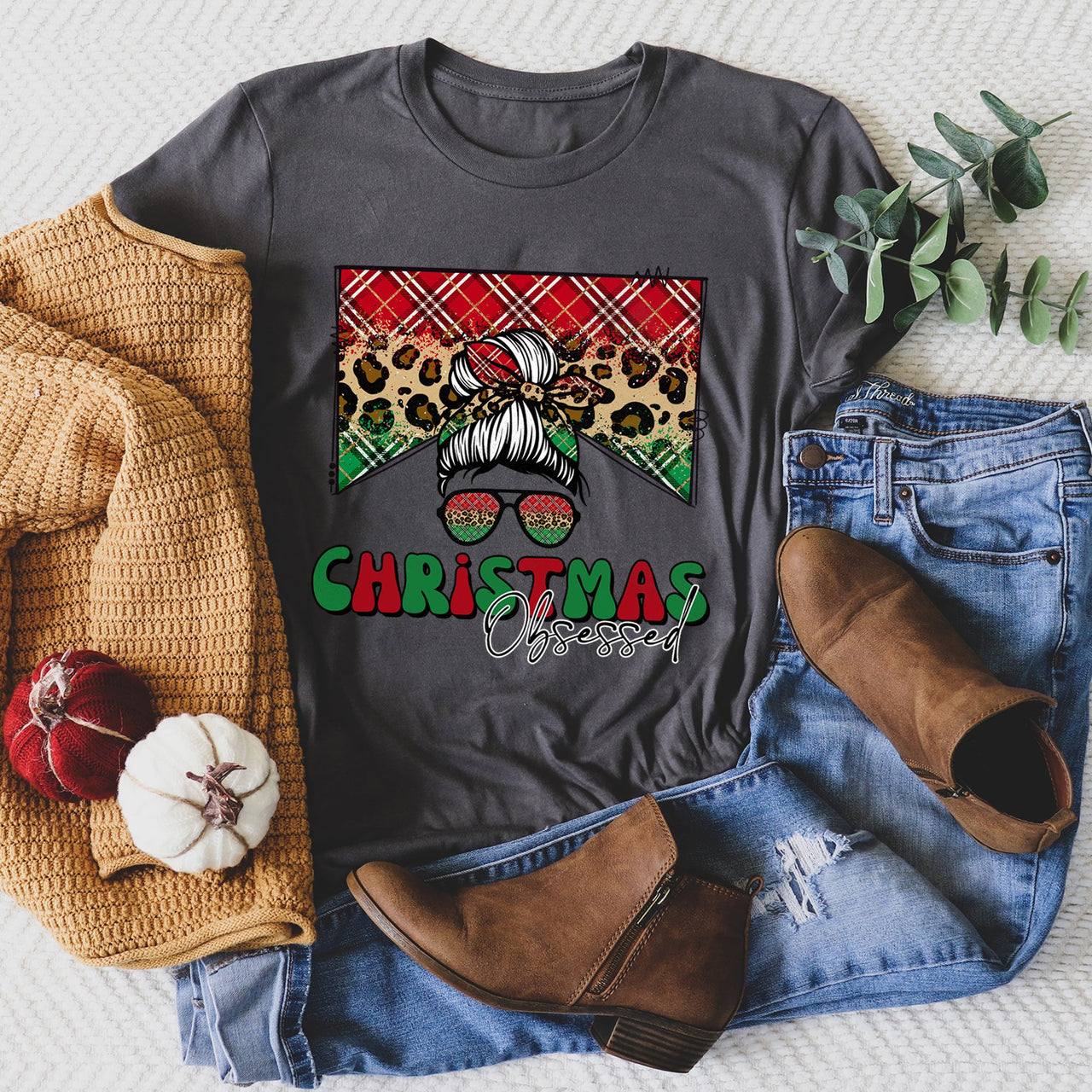Christmas Obsessed Leopard Print Sassy Retro Festive Holiday Vibe Limited Edition Graphic Tee