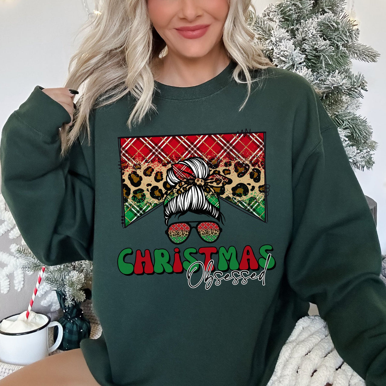 Christmas Obsessed Leopard Print Festive Cozy Premium Edition Holiday Sweatshirt