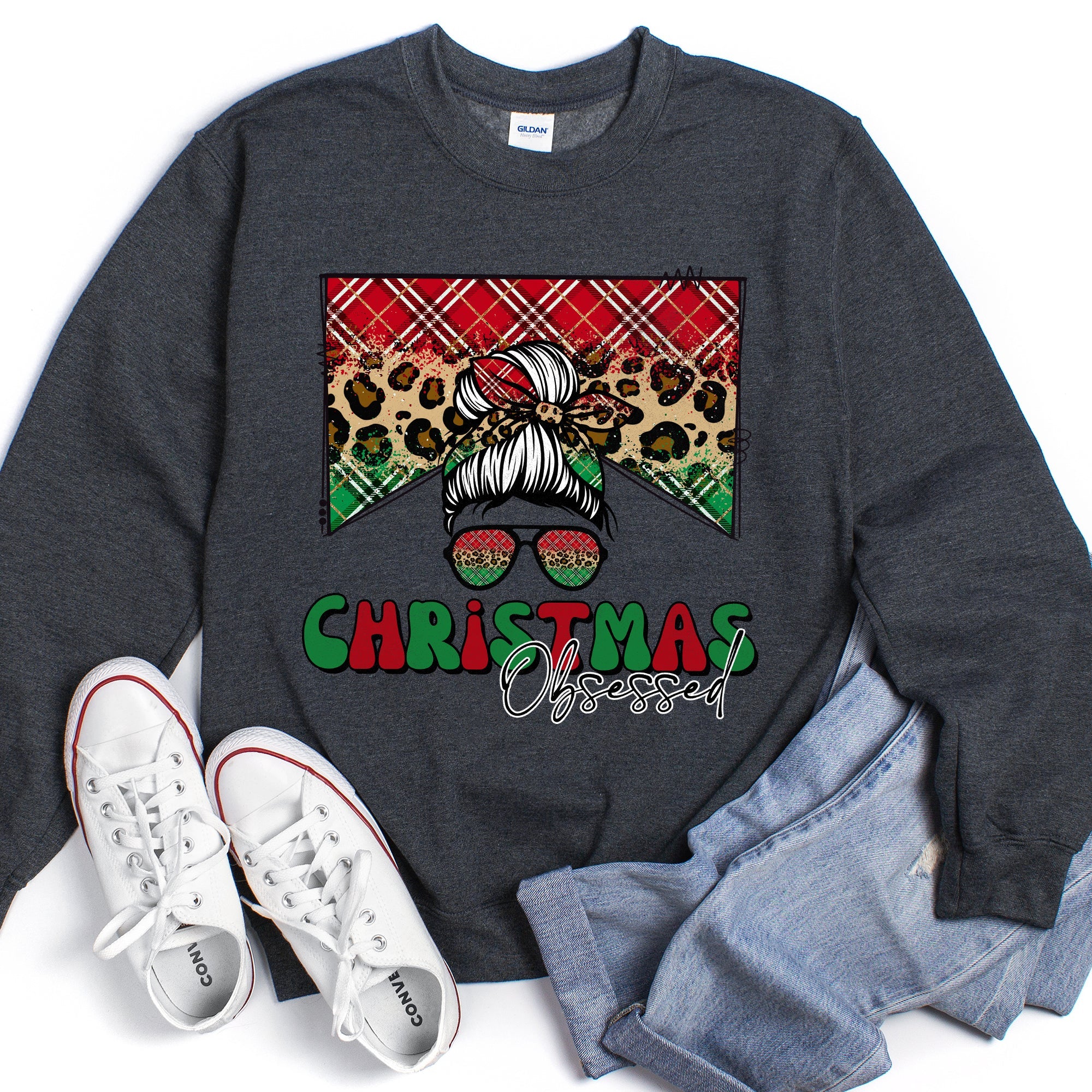 Christmas Obsessed Leopard Print Festive Cozy Premium Edition Holiday Sweatshirt