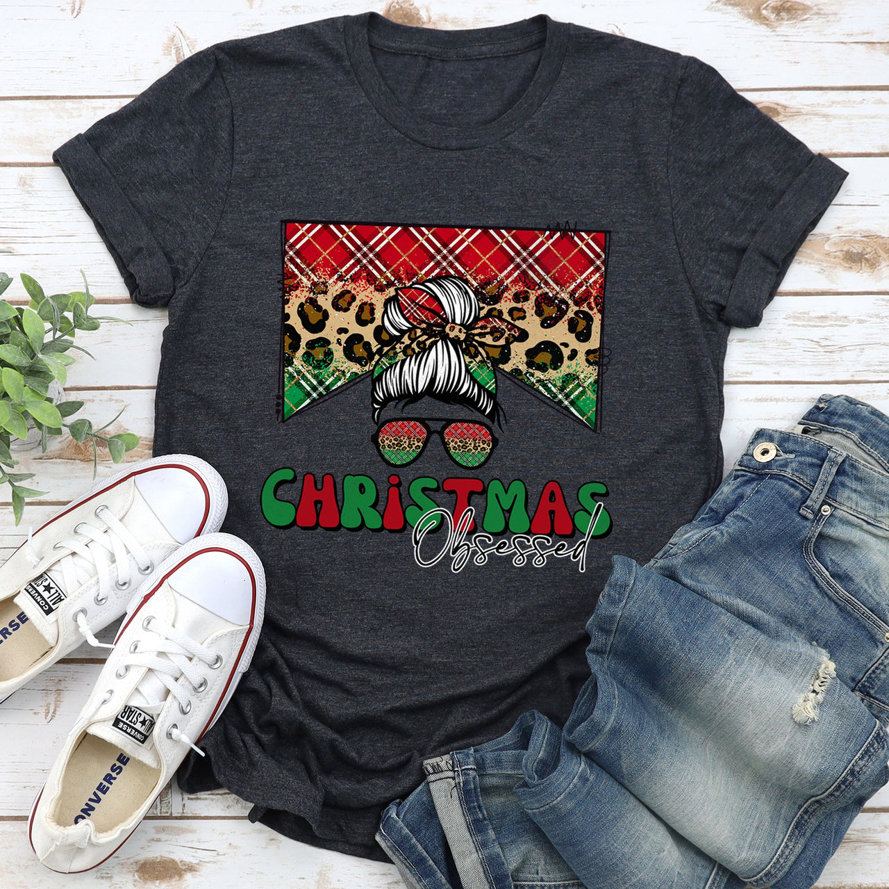 Christmas Obsessed Leopard Print Sassy Retro Festive Holiday Vibe Limited Edition Graphic Tee