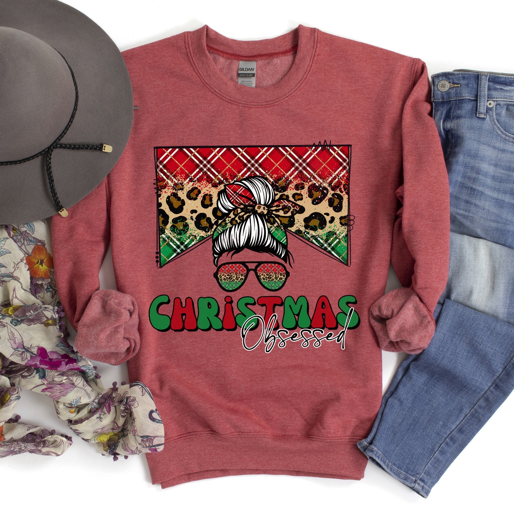 Christmas Obsessed Leopard Print Festive Cozy Premium Edition Holiday Sweatshirt