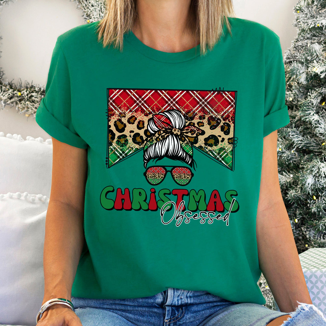 Christmas Obsessed Leopard Print Sassy Retro Festive Holiday Vibe Limited Edition Graphic Tee