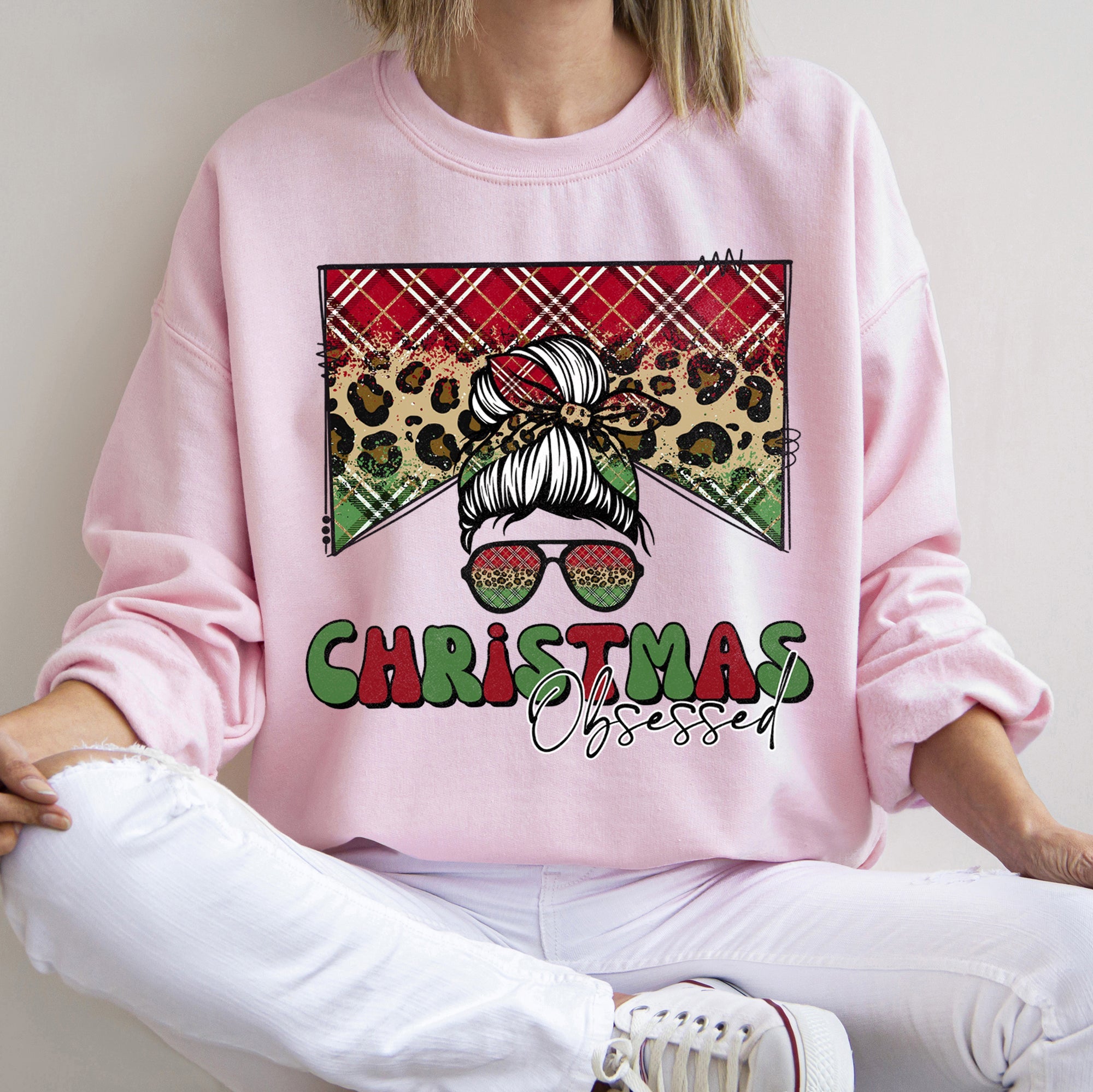 Christmas Obsessed Leopard Print Festive Cozy Premium Edition Holiday Sweatshirt