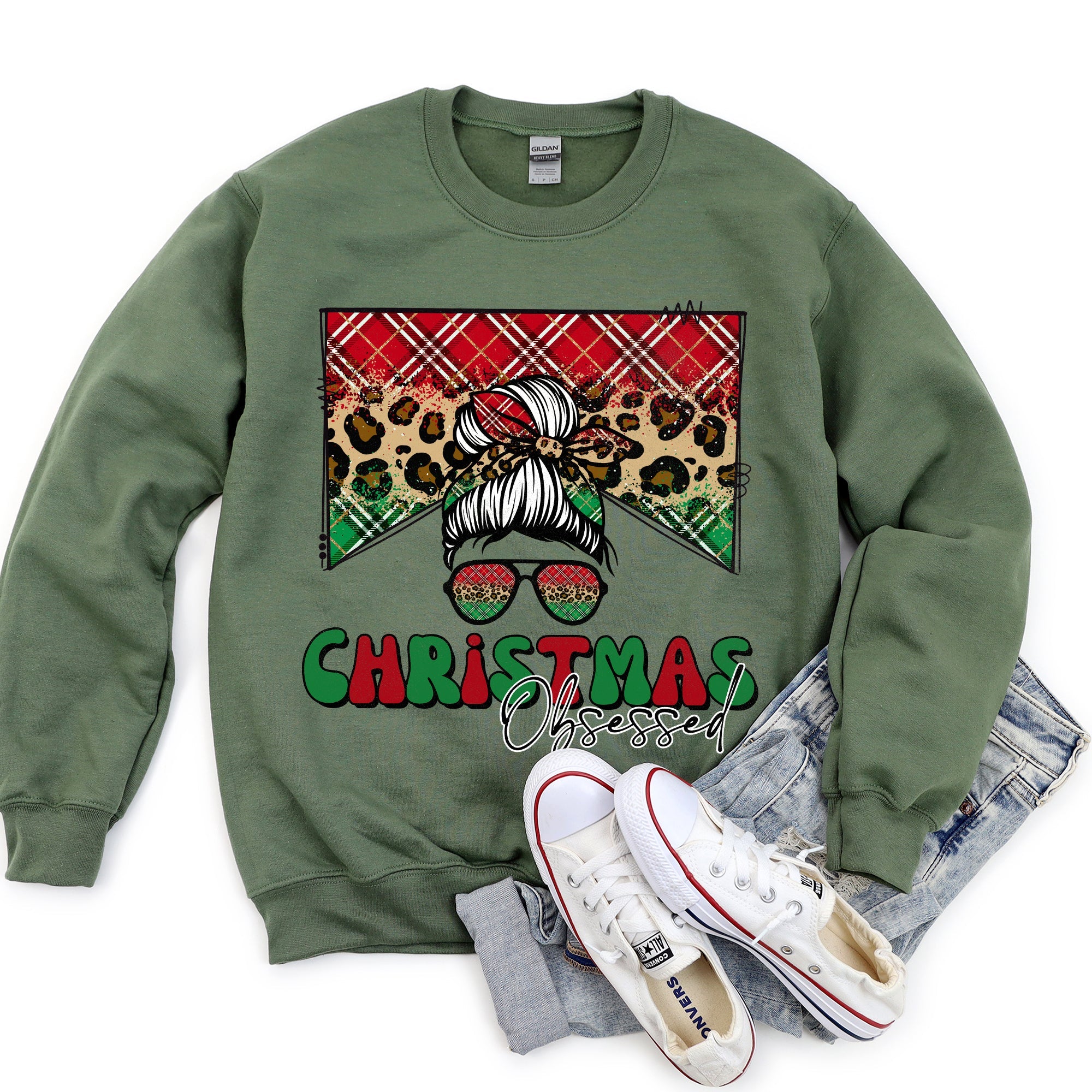 Christmas Obsessed Leopard Print Festive Cozy Premium Edition Holiday Sweatshirt