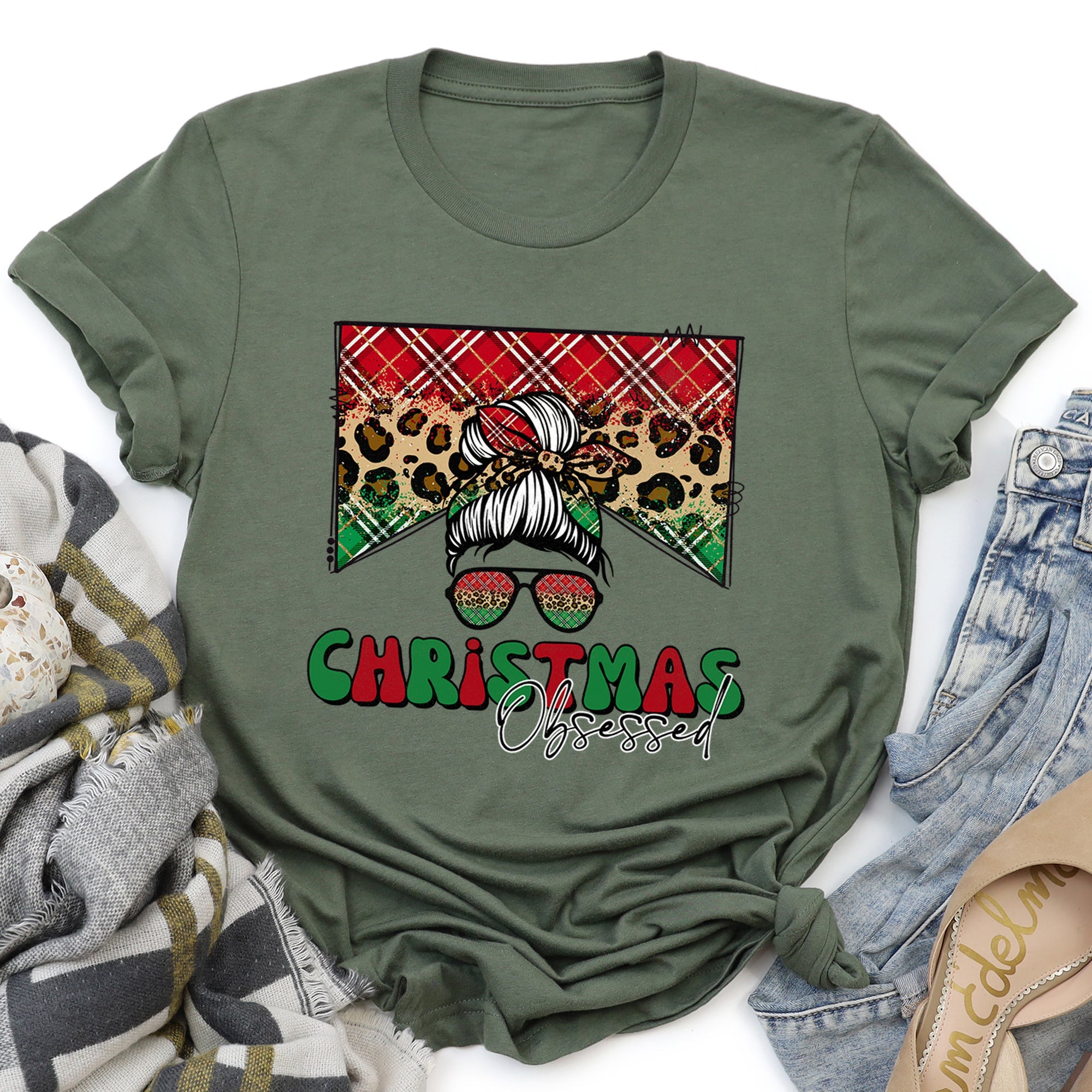 Christmas Obsessed Leopard Print Sassy Retro Festive Holiday Vibe Limited Edition Graphic Tee