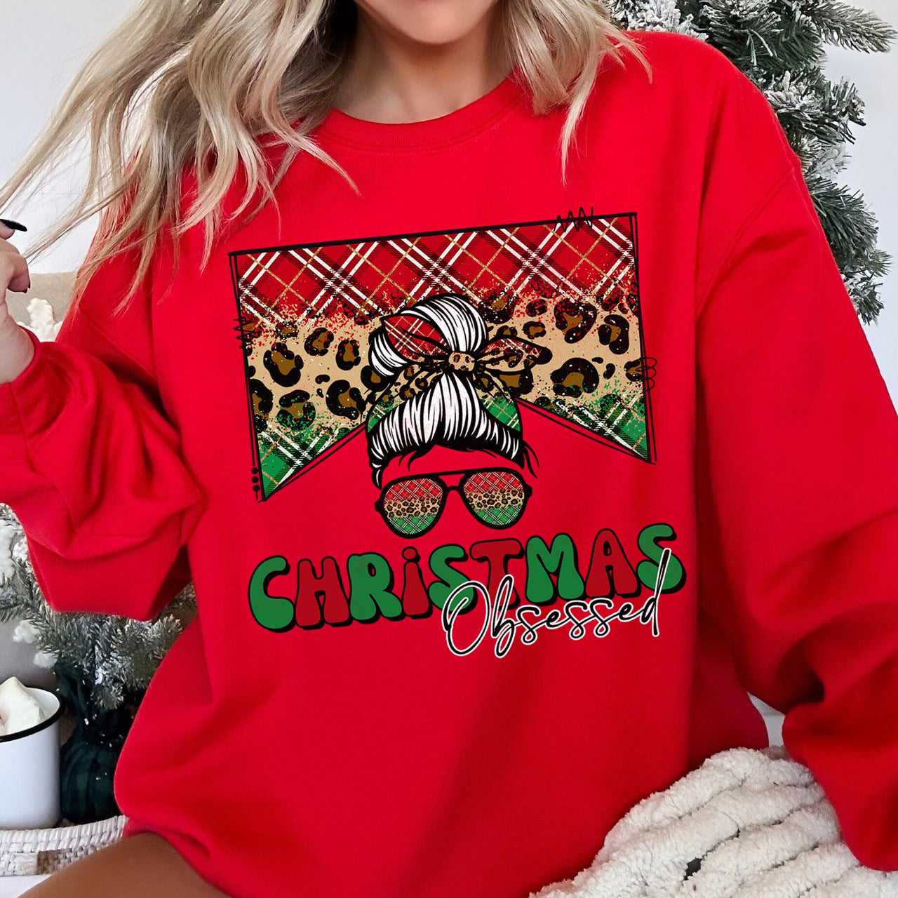 Christmas Obsessed Leopard Print Festive Cozy Premium Edition Holiday Sweatshirt