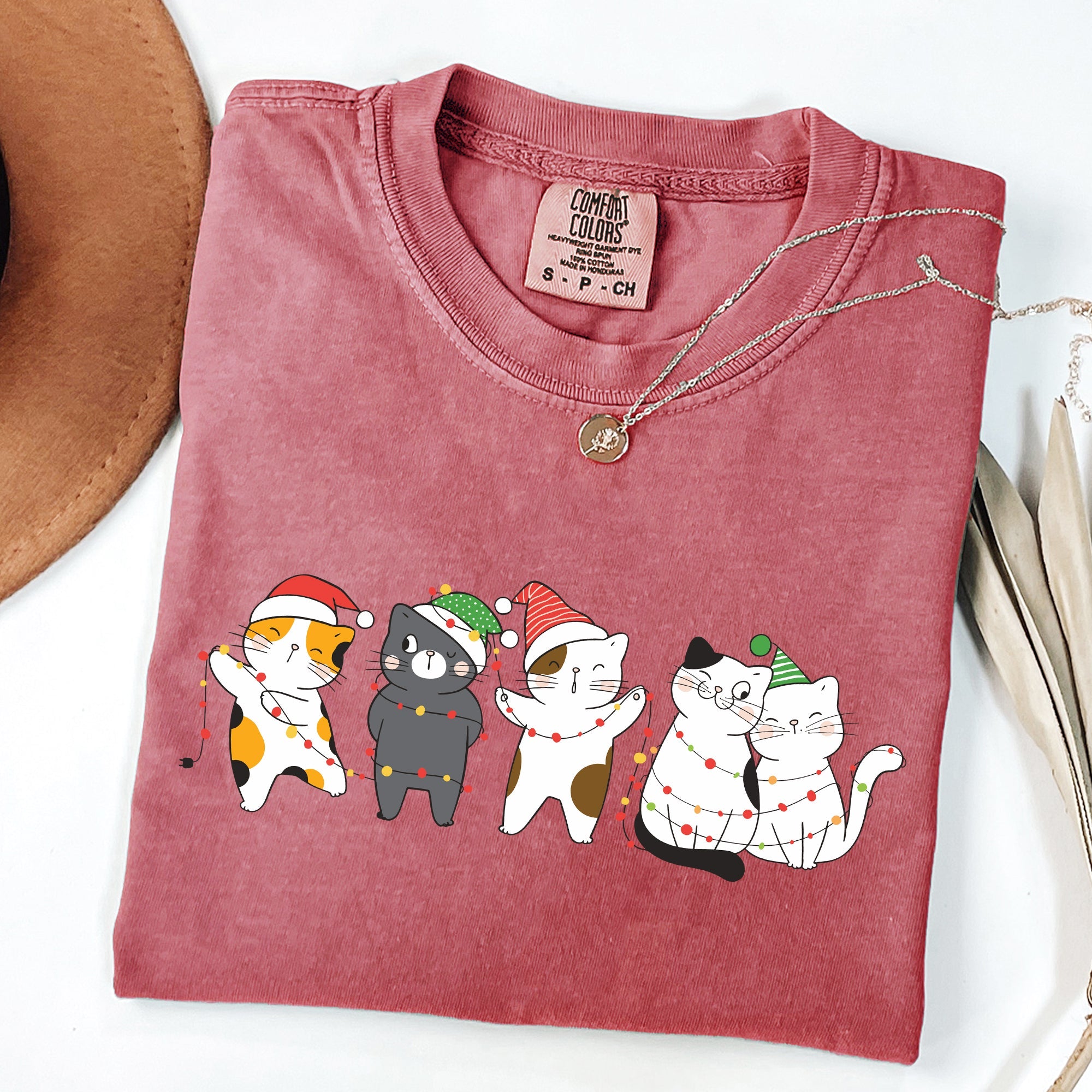 Festive Christmas Party Cats Santa Cute Cat Lover Graphic Edition Comfort Colors Tee