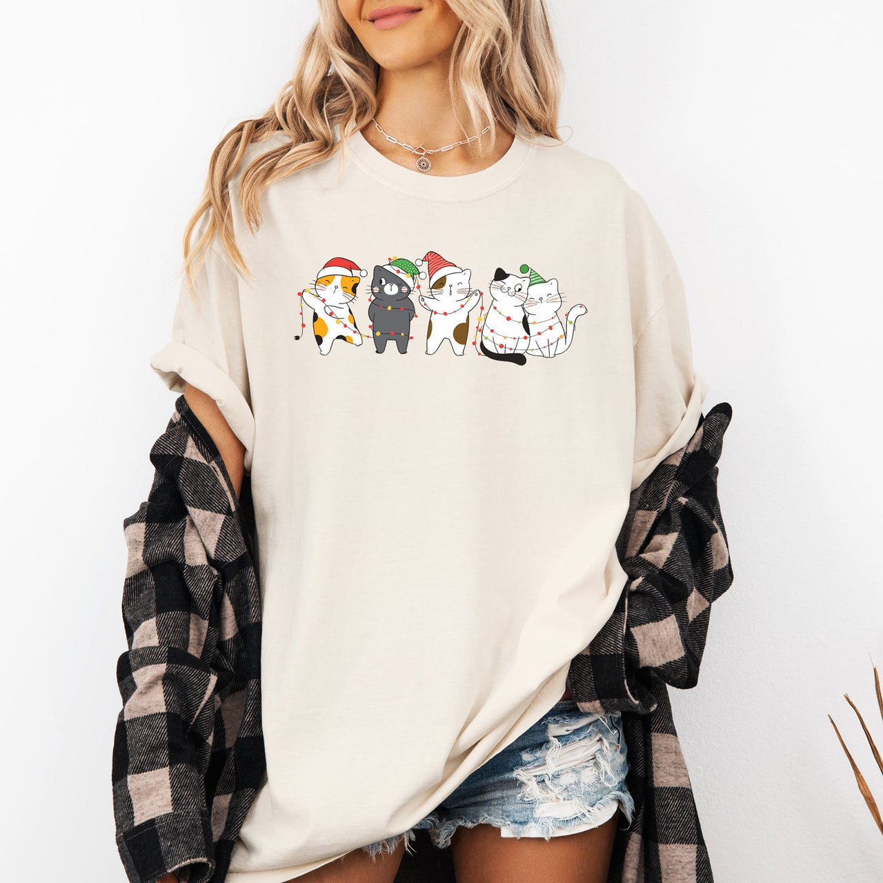 Festive Christmas Party Cats Santa Cute Cat Lover Graphic Edition Comfort Colors Tee