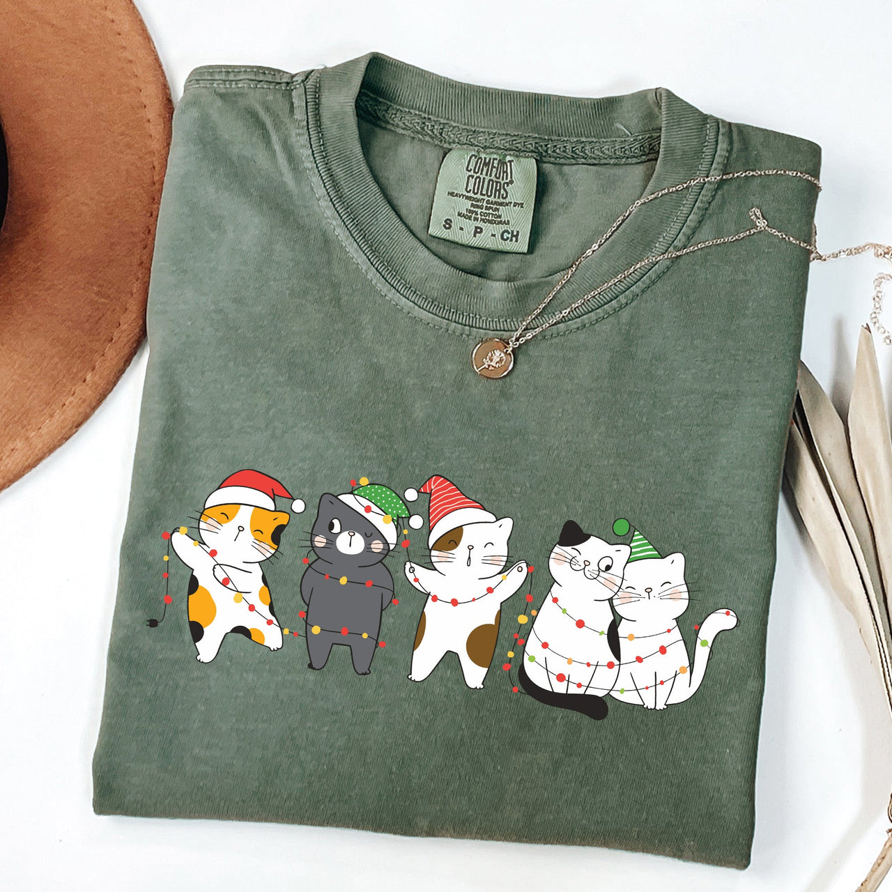 Festive Christmas Party Cats Santa Cute Cat Lover Graphic Edition Comfort Colors Tee