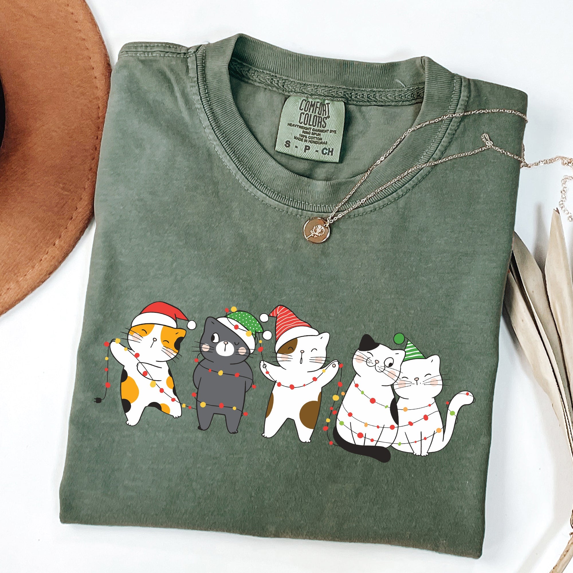 Festive Christmas Party Cats Santa Cute Cat Lover Graphic Edition Comfort Colors Tee