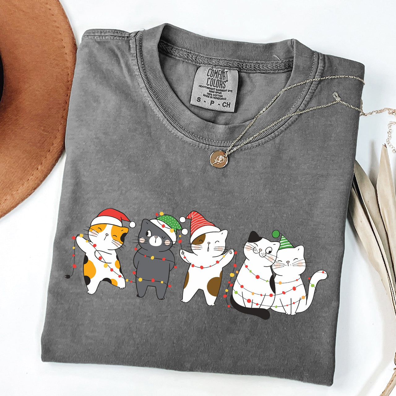 Festive Christmas Party Cats Santa Cute Cat Lover Graphic Edition Comfort Colors Tee