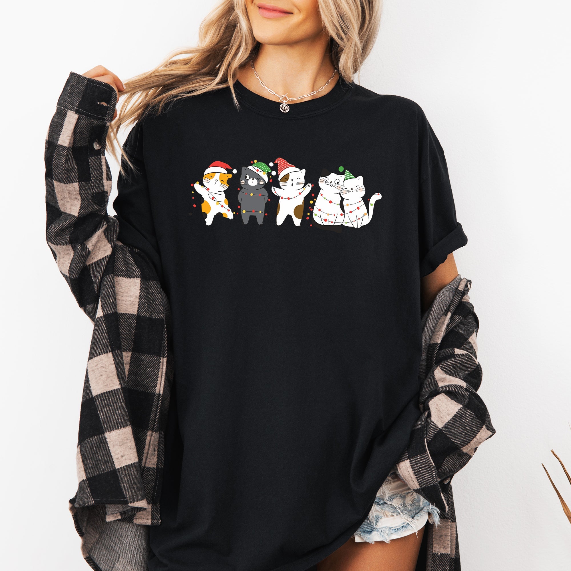 Festive Christmas Party Cats Santa Cute Cat Lover Graphic Edition Comfort Colors Tee