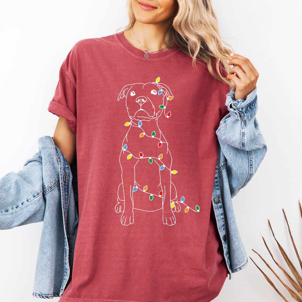 Christmas Pit Bull Lights Santa Holiday Cheer Dog Lover Edition Comfort Colors Tee