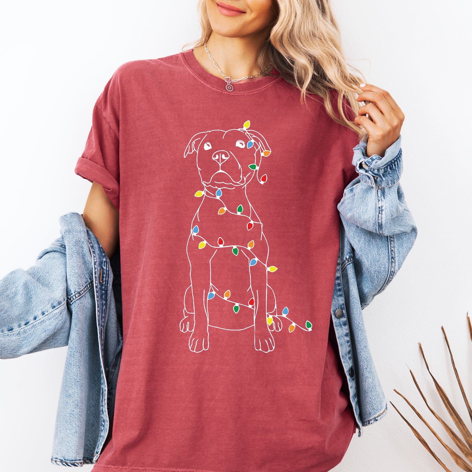 Christmas Pit Bull Lights Santa Holiday Cheer Dog Lover Edition Comfort Colors Tee