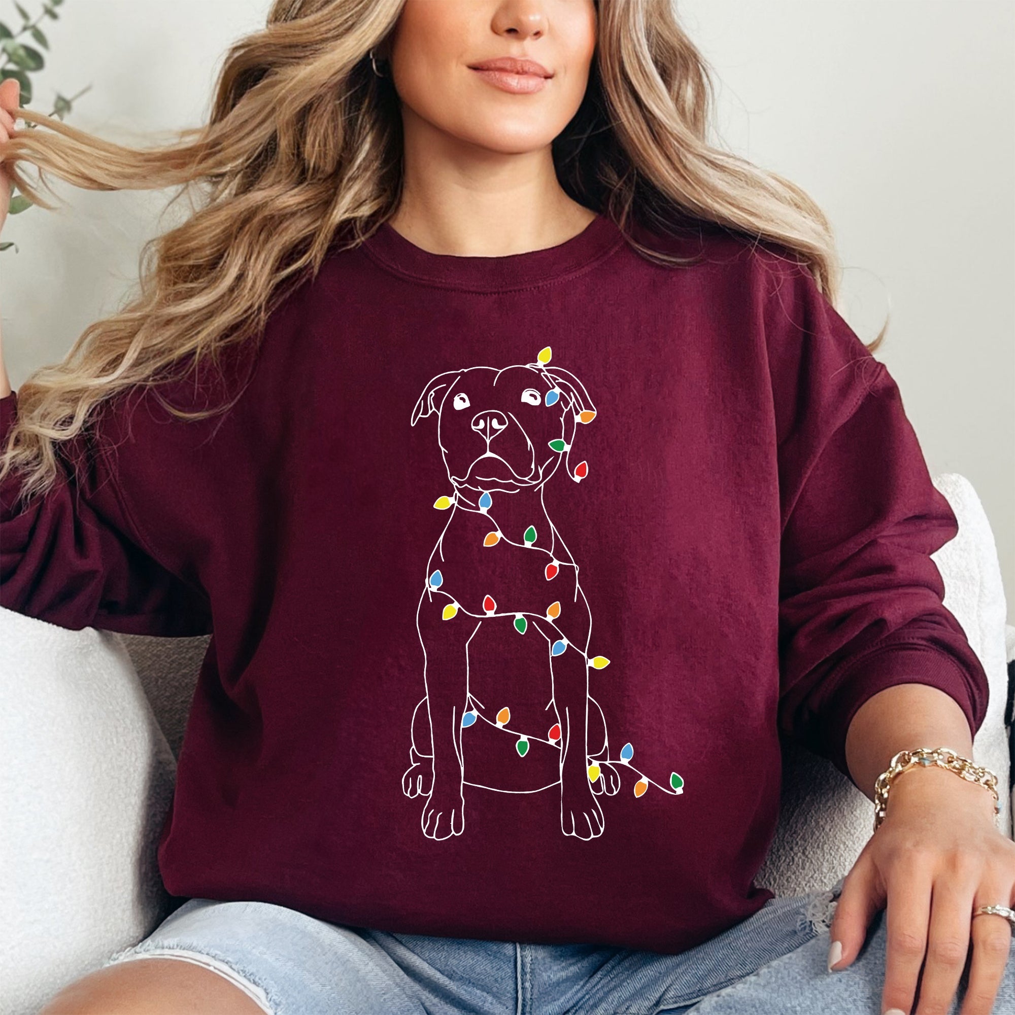 Christmas Pit Bull Lights Santa Dog Lover Holiday Cheer Seasonal Cozy Fleece Sweatshirt
