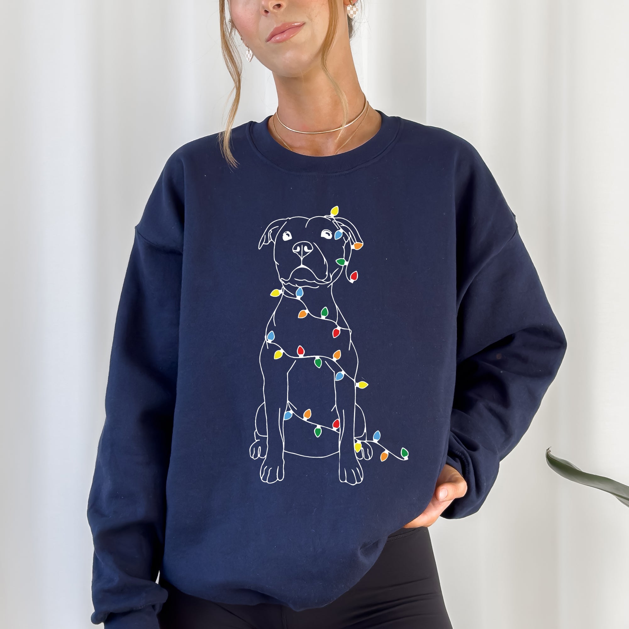 Christmas Pit Bull Lights Santa Dog Lover Holiday Cheer Seasonal Cozy Fleece Sweatshirt