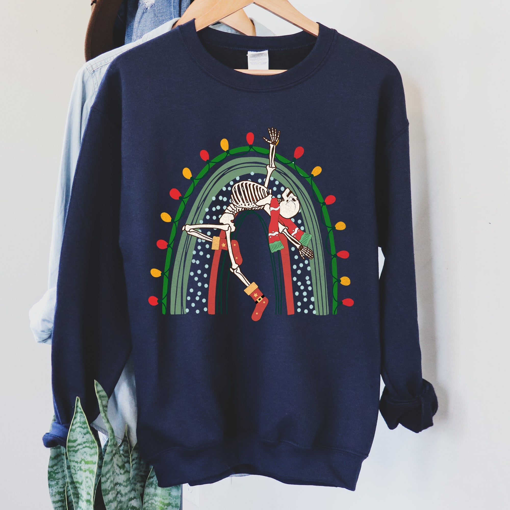 Christmas Rainbow Dancing Skeleton Graphic Sweatshirt