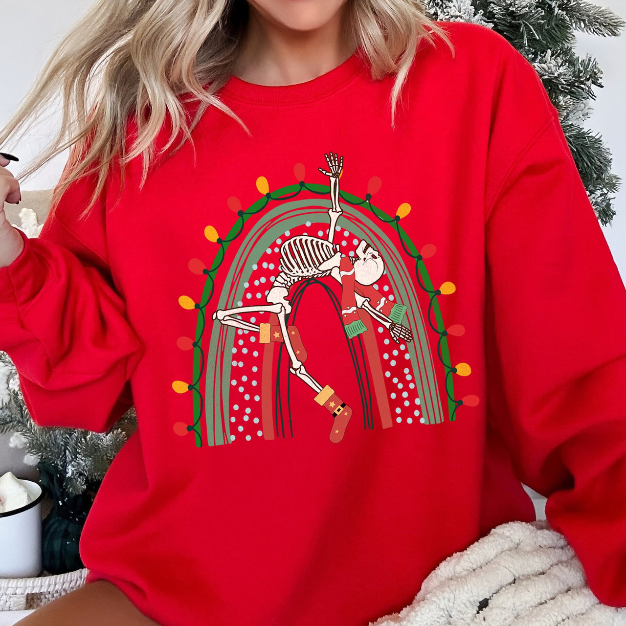 Christmas Rainbow Dancing Skeleton Graphic Sweatshirt