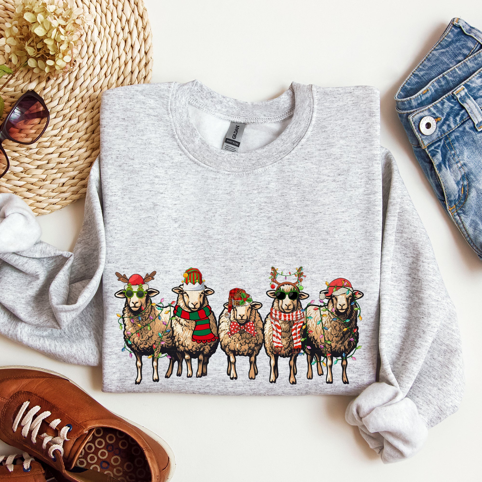 Christmas Sheep Lovers Santa Farm Life Holiday Farm Scene Cozy Family Vibe Sweatshirt