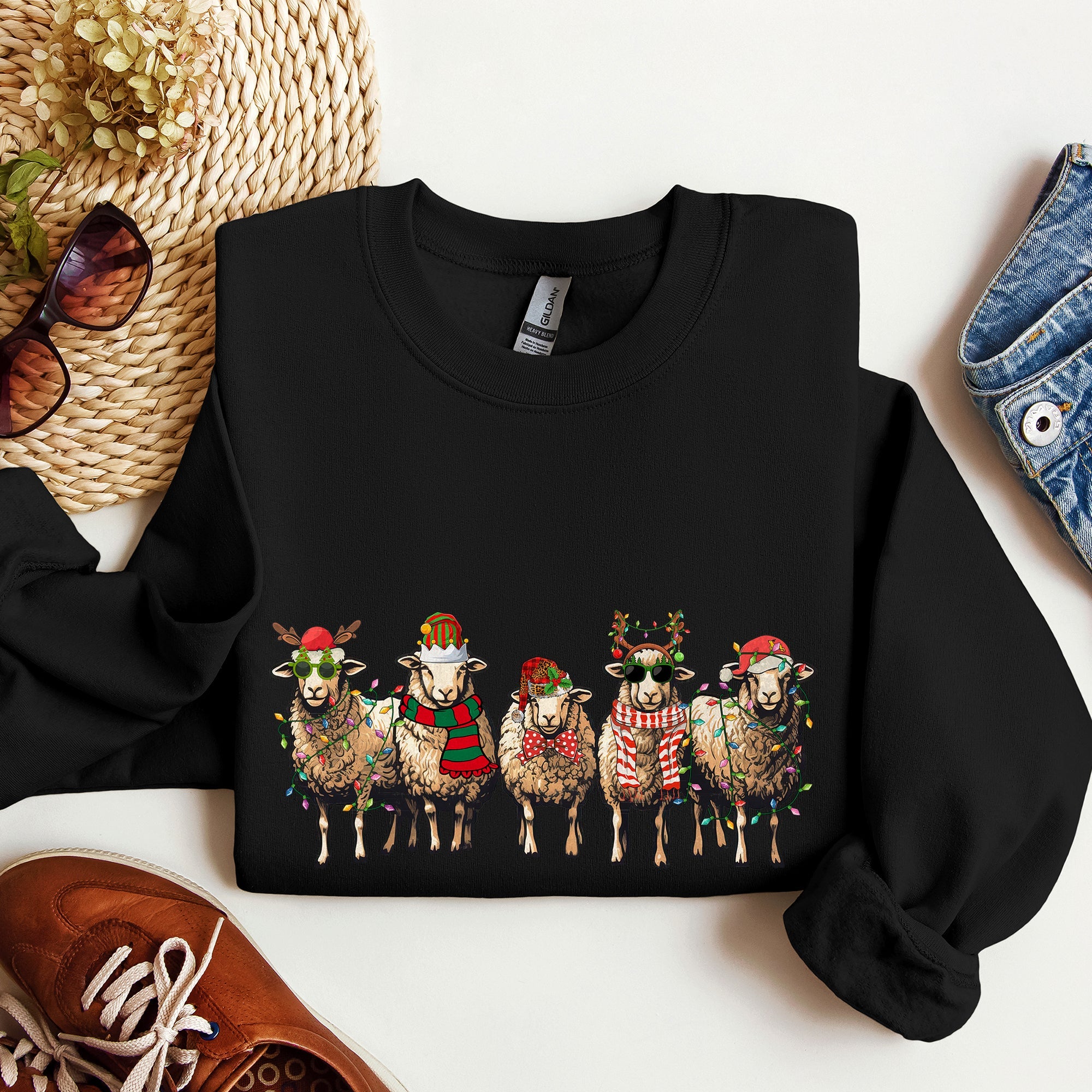 Christmas Sheep Lovers Santa Farm Life Holiday Farm Scene Cozy Family Vibe Sweatshirt