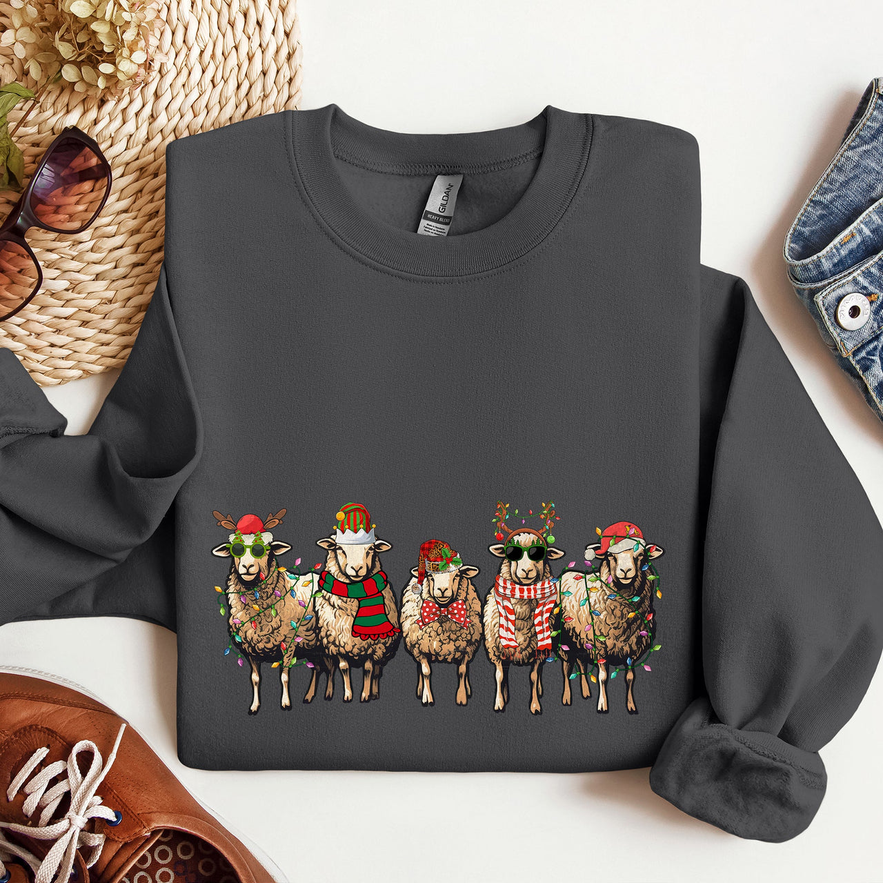 Christmas Sheep Lovers Santa Farm Life Holiday Farm Scene Cozy Family Vibe Sweatshirt