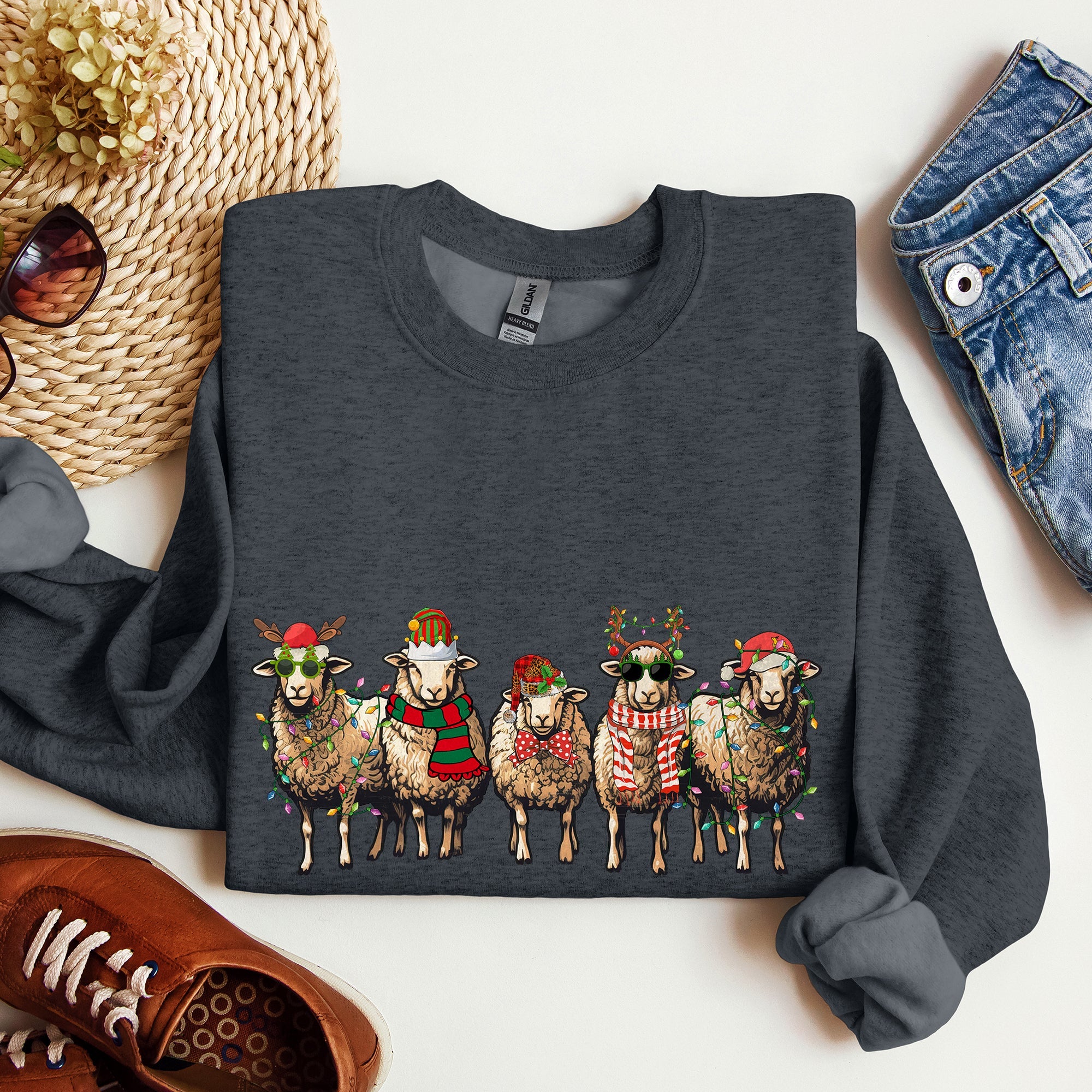 Christmas Sheep Lovers Santa Farm Life Holiday Farm Scene Cozy Family Vibe Sweatshirt