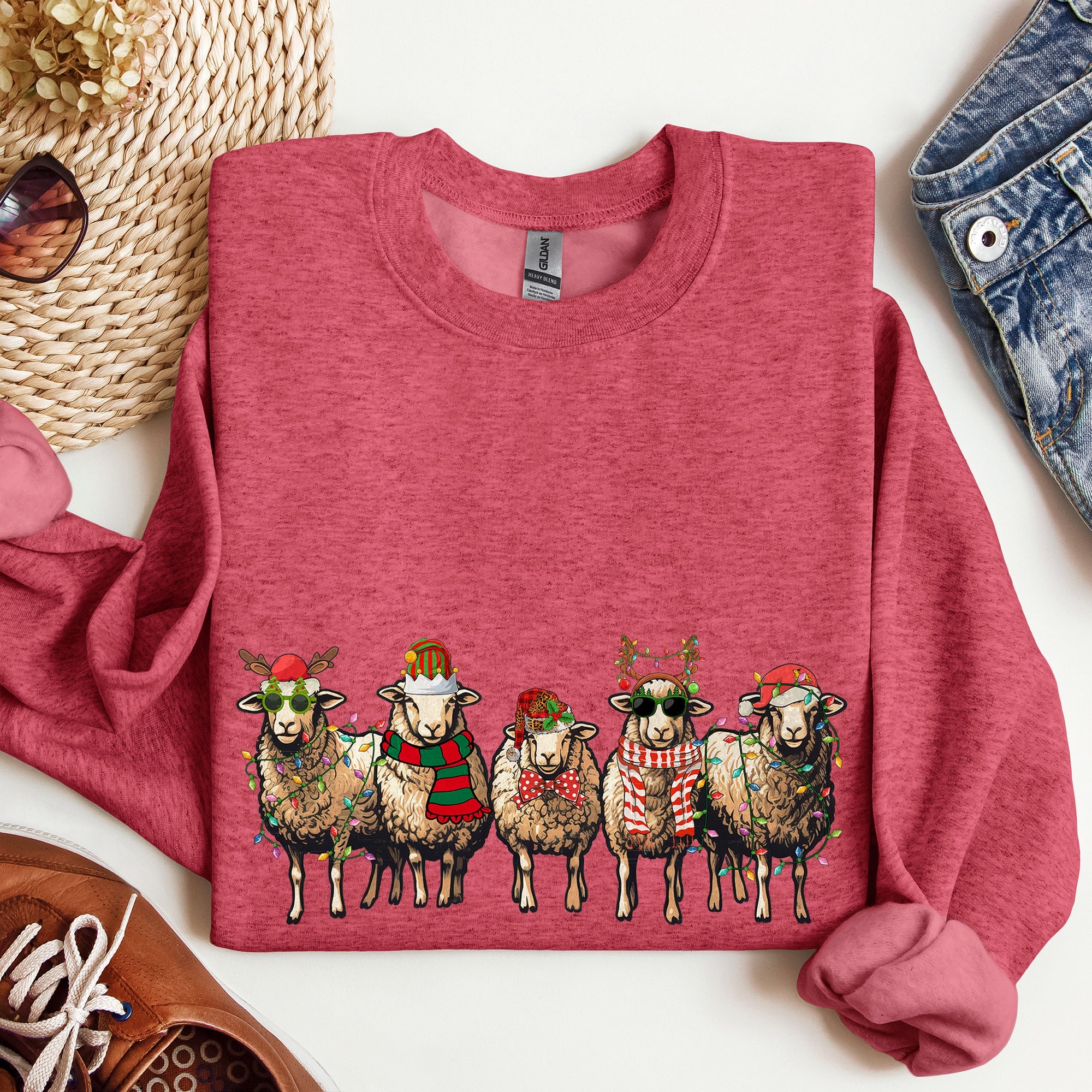 Christmas Sheep Lovers Santa Farm Life Holiday Farm Scene Cozy Family Vibe Sweatshirt